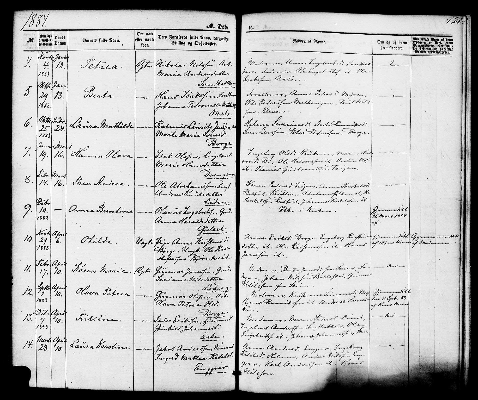Gjerpen kirkebøker, SAKO/A-265/F/Fa/L0009: Parish register (official) no. I 9, 1872-1885, p. 128