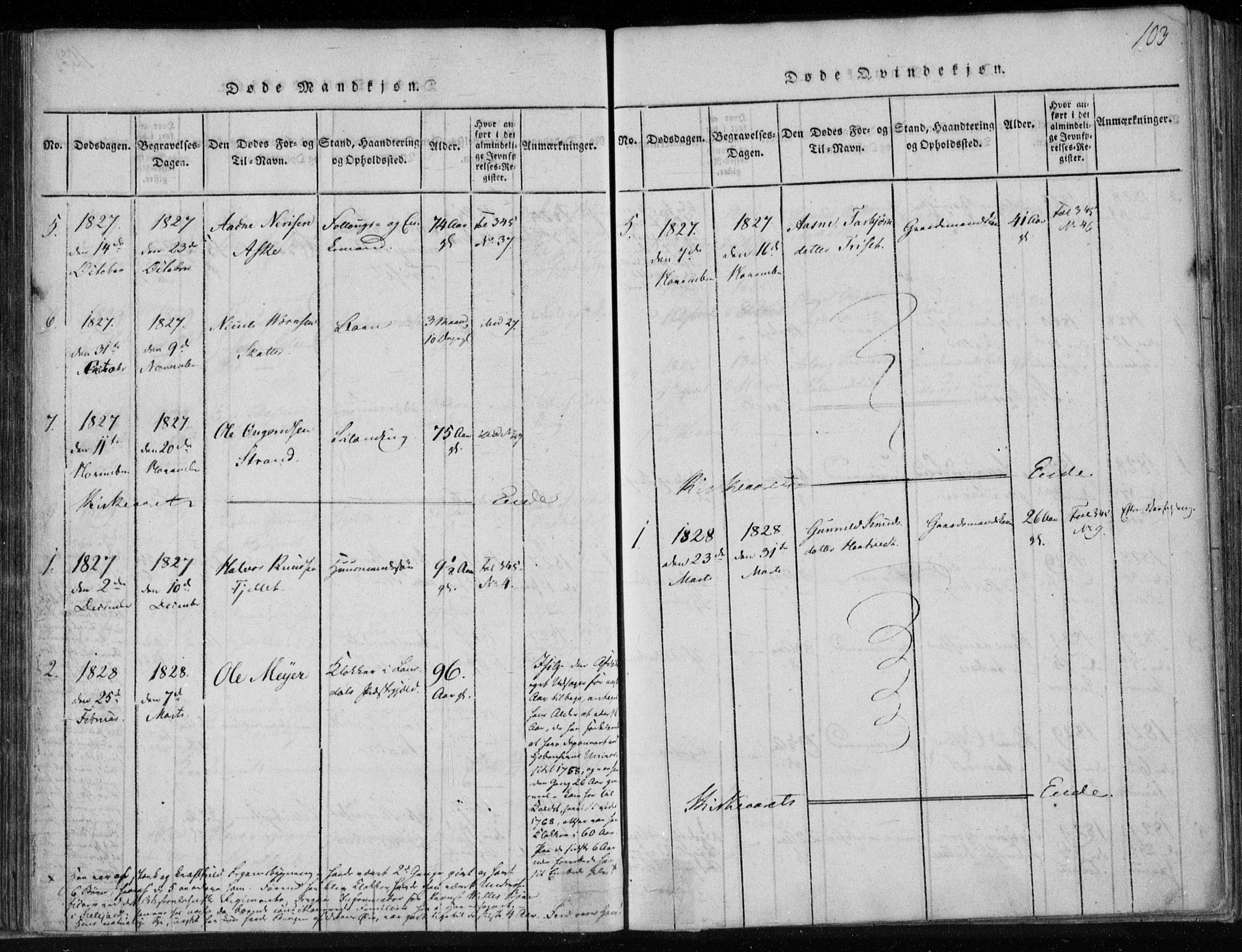 Lårdal kirkebøker, SAKO/A-284/F/Fa/L0005: Parish register (official) no. I 5, 1815-1860, p. 103