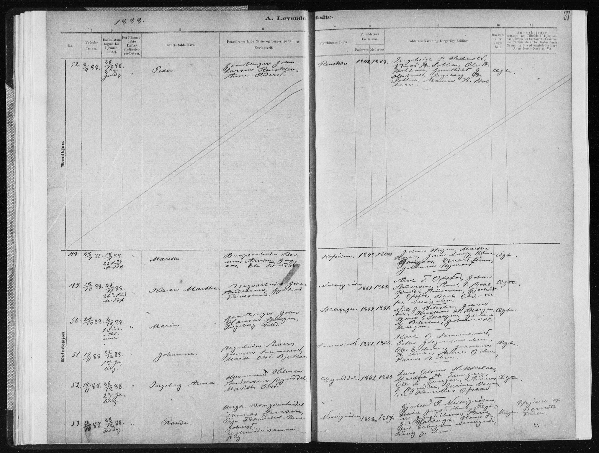 Ministerialprotokoller, klokkerbøker og fødselsregistre - Sør-Trøndelag, SAT/A-1456/668/L0818: Parish register (copy) no. 668C07, 1885-1898, p. 37
