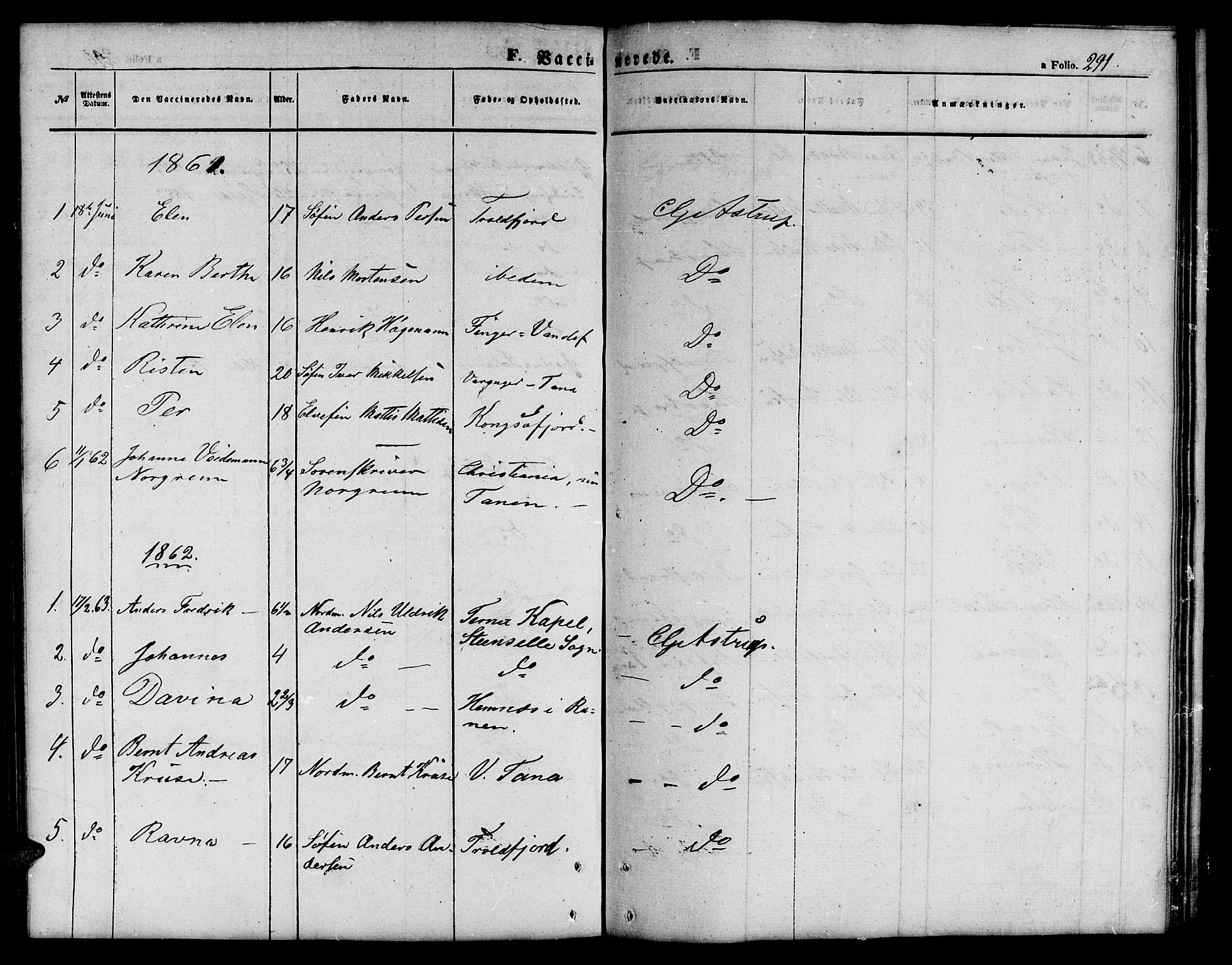 Tana sokneprestkontor, AV/SATØ-S-1334/H/Hb/L0001klokker: Parish register (copy) no. 1 /1, 1853-1867, p. 291