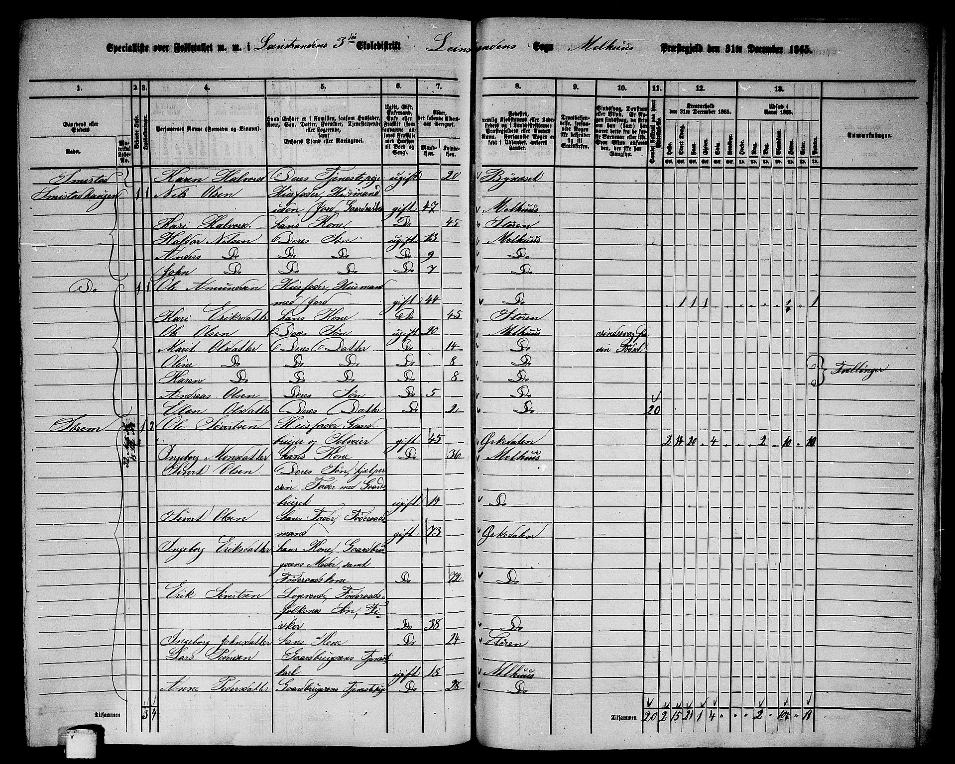 RA, 1865 census for Melhus, 1865, p. 240