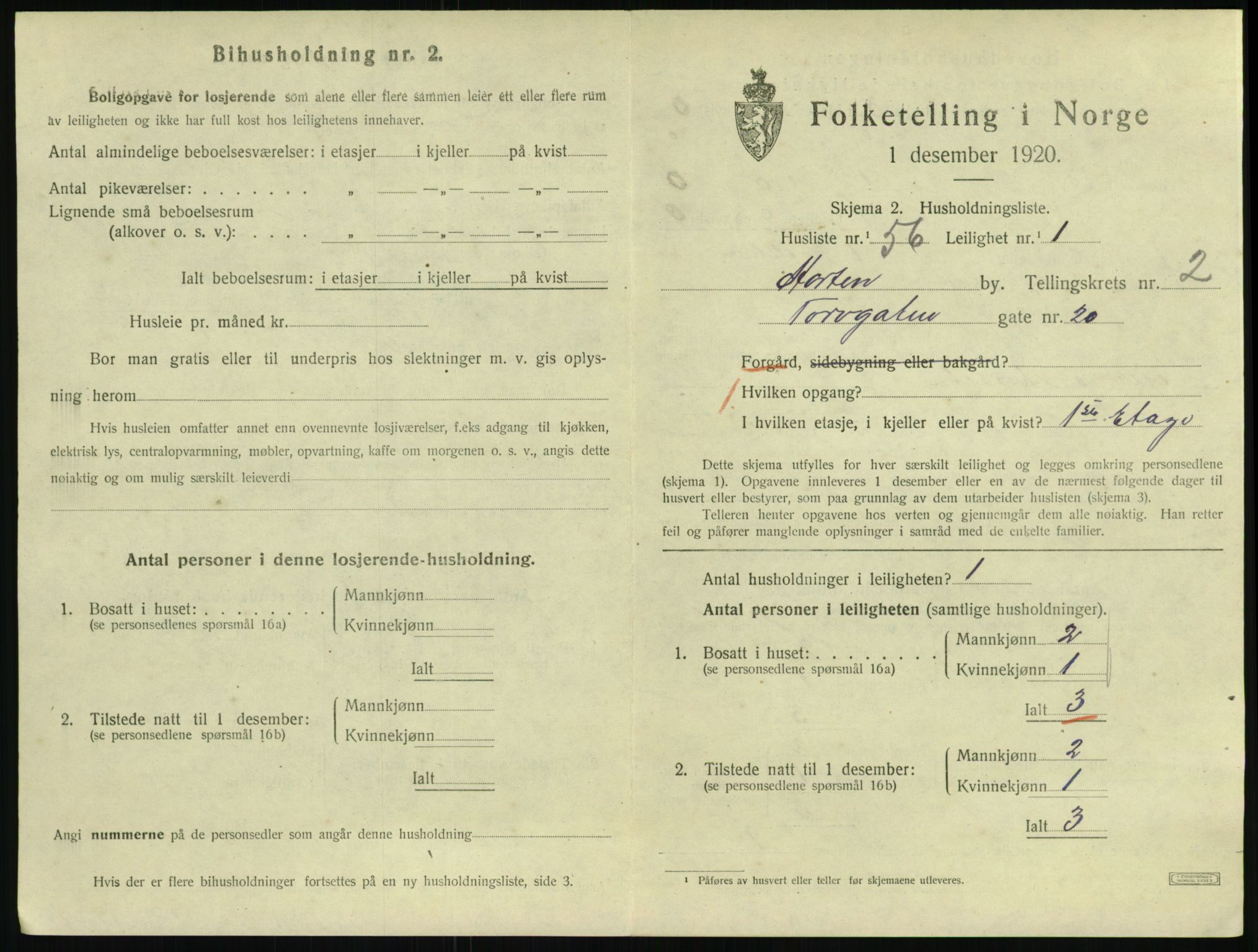 SAKO, 1920 census for Horten, 1920, p. 3529