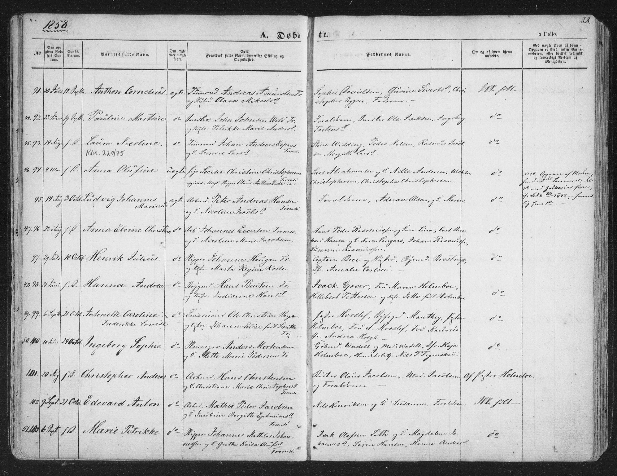 Tromsø sokneprestkontor/stiftsprosti/domprosti, SATØ/S-1343/G/Ga/L0011kirke: Parish register (official) no. 11, 1856-1865, p. 22