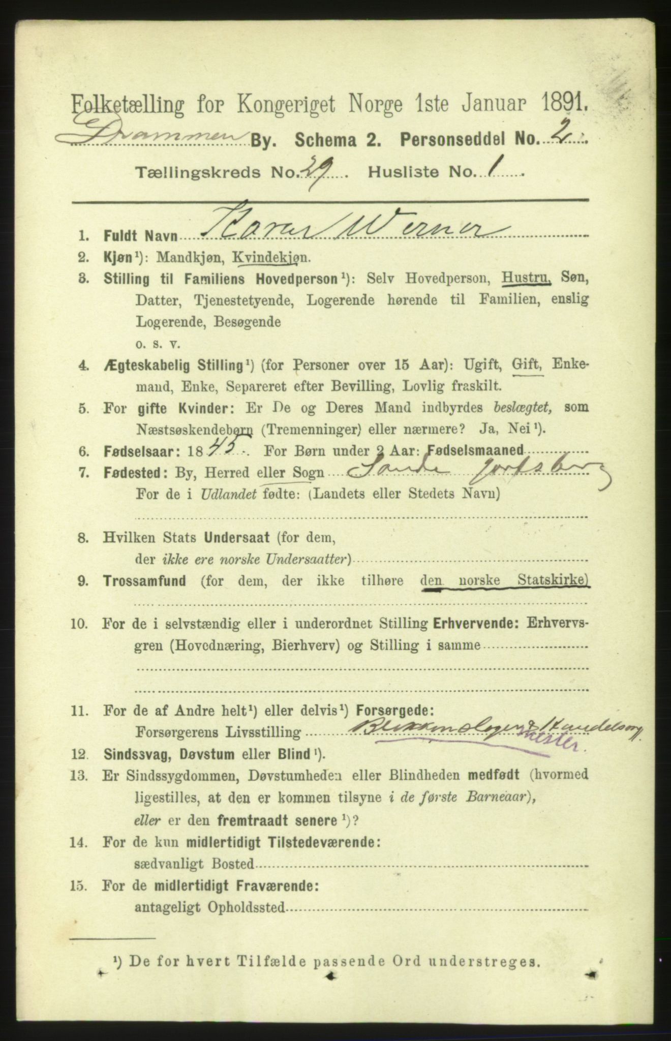 RA, 1891 census for 0602 Drammen, 1891, p. 17396