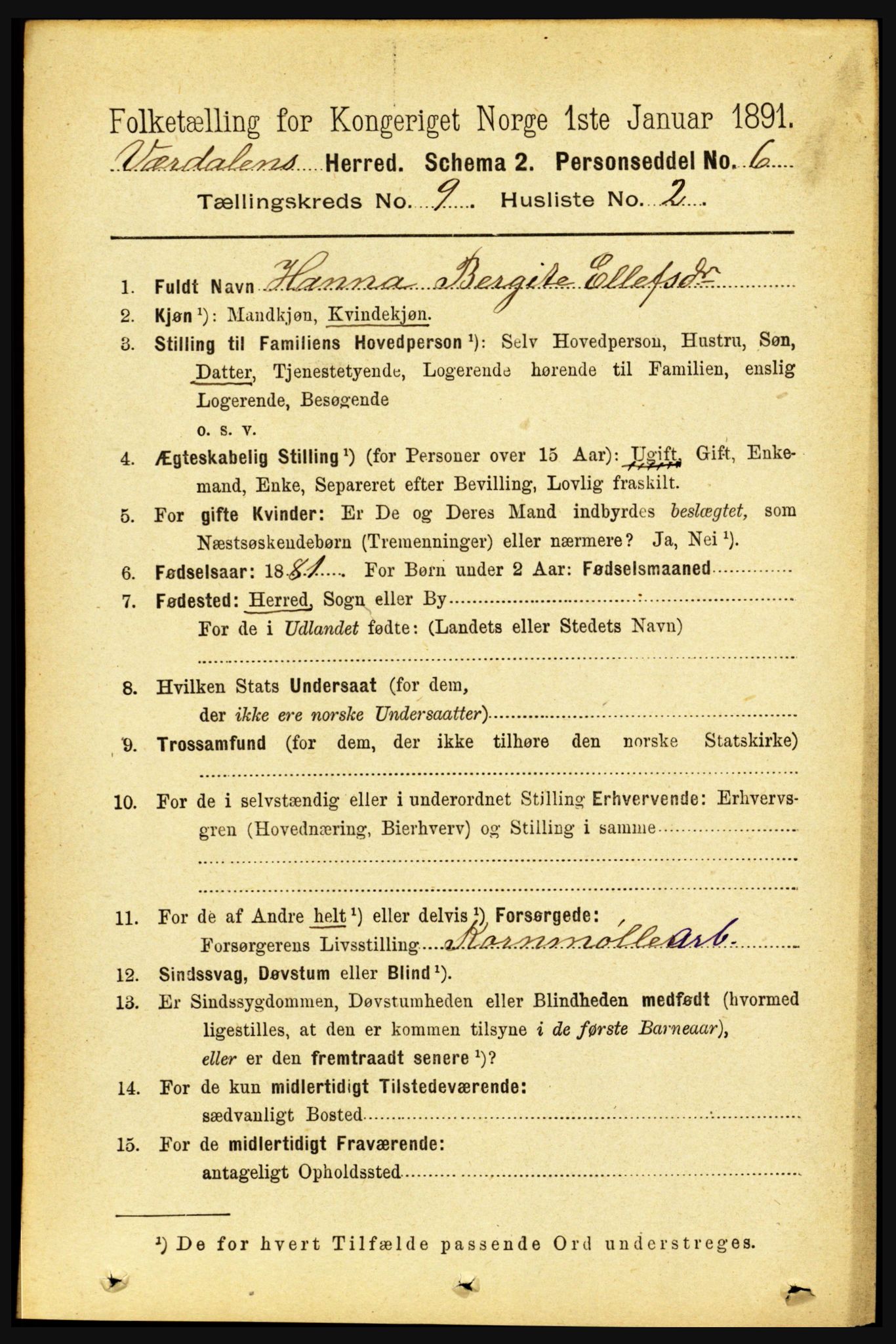 RA, 1891 census for 1721 Verdal, 1891, p. 4995