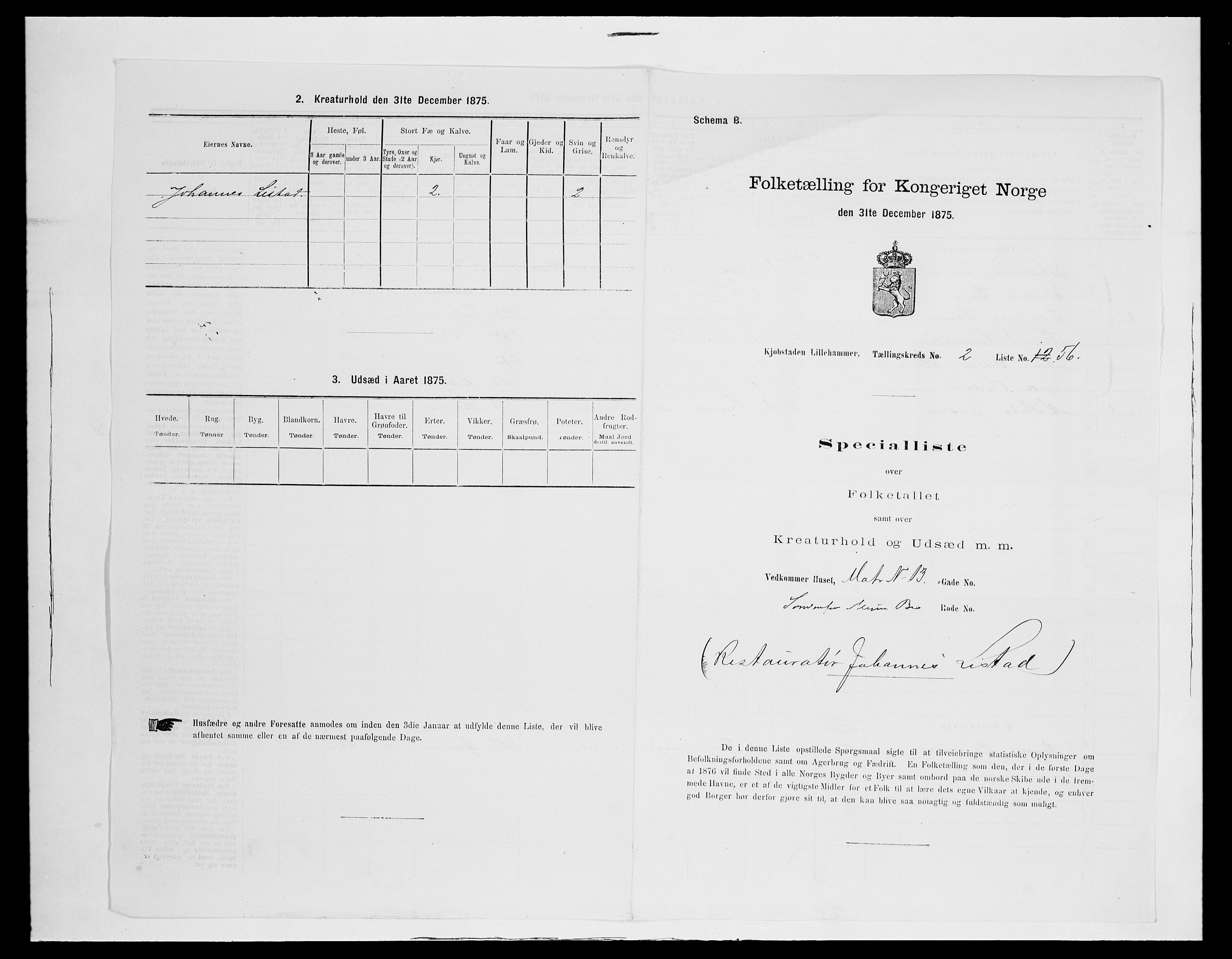 SAH, 1875 census for 0501B Fåberg/Lillehammer, 1875, p. 129