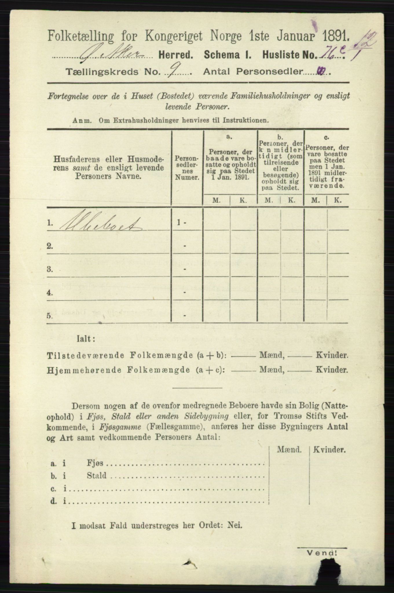 RA, 1891 census for 0218 Aker, 1891, p. 8364