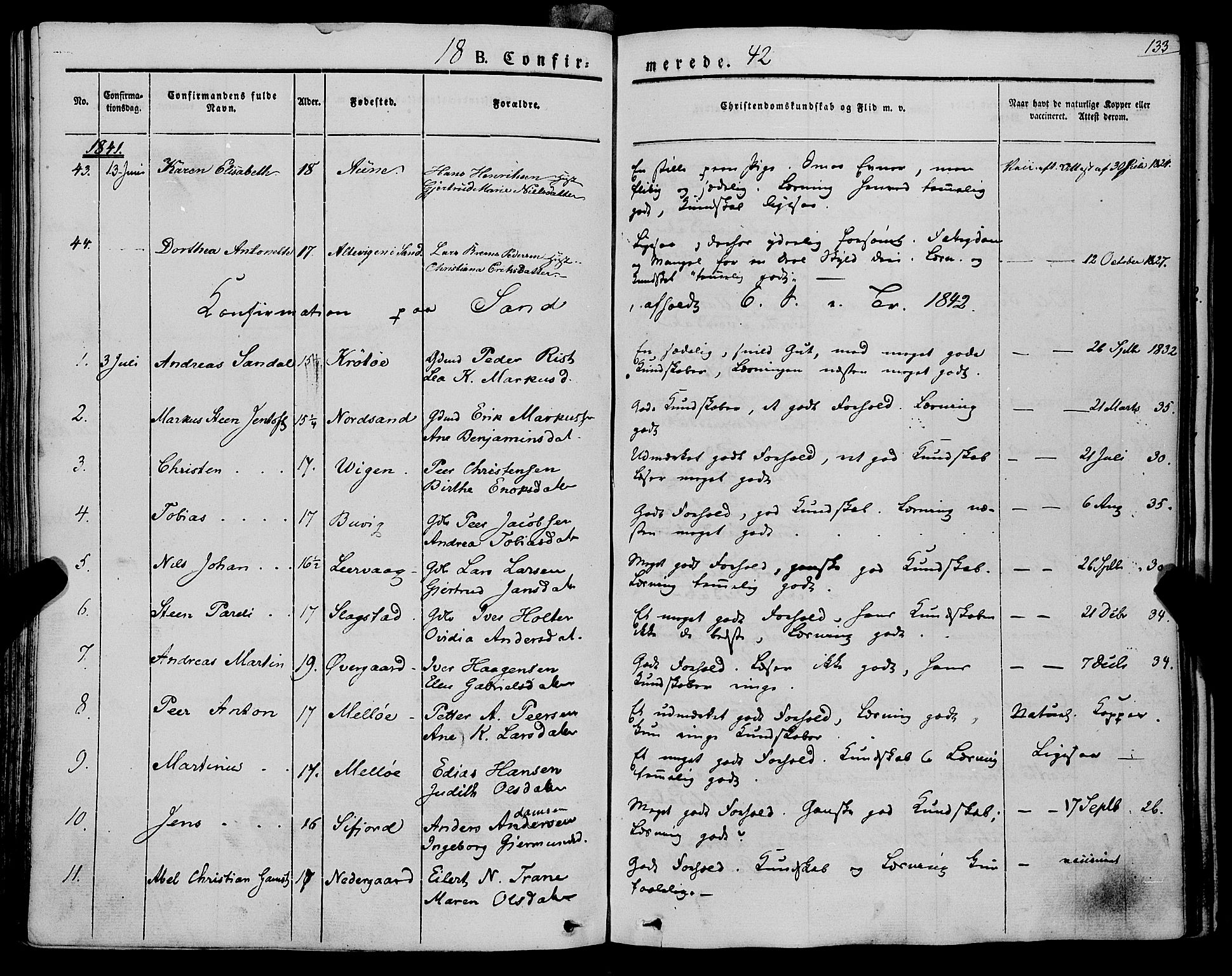 Trondenes sokneprestkontor, SATØ/S-1319/H/Ha/L0009kirke: Parish register (official) no. 9, 1841-1852, p. 133