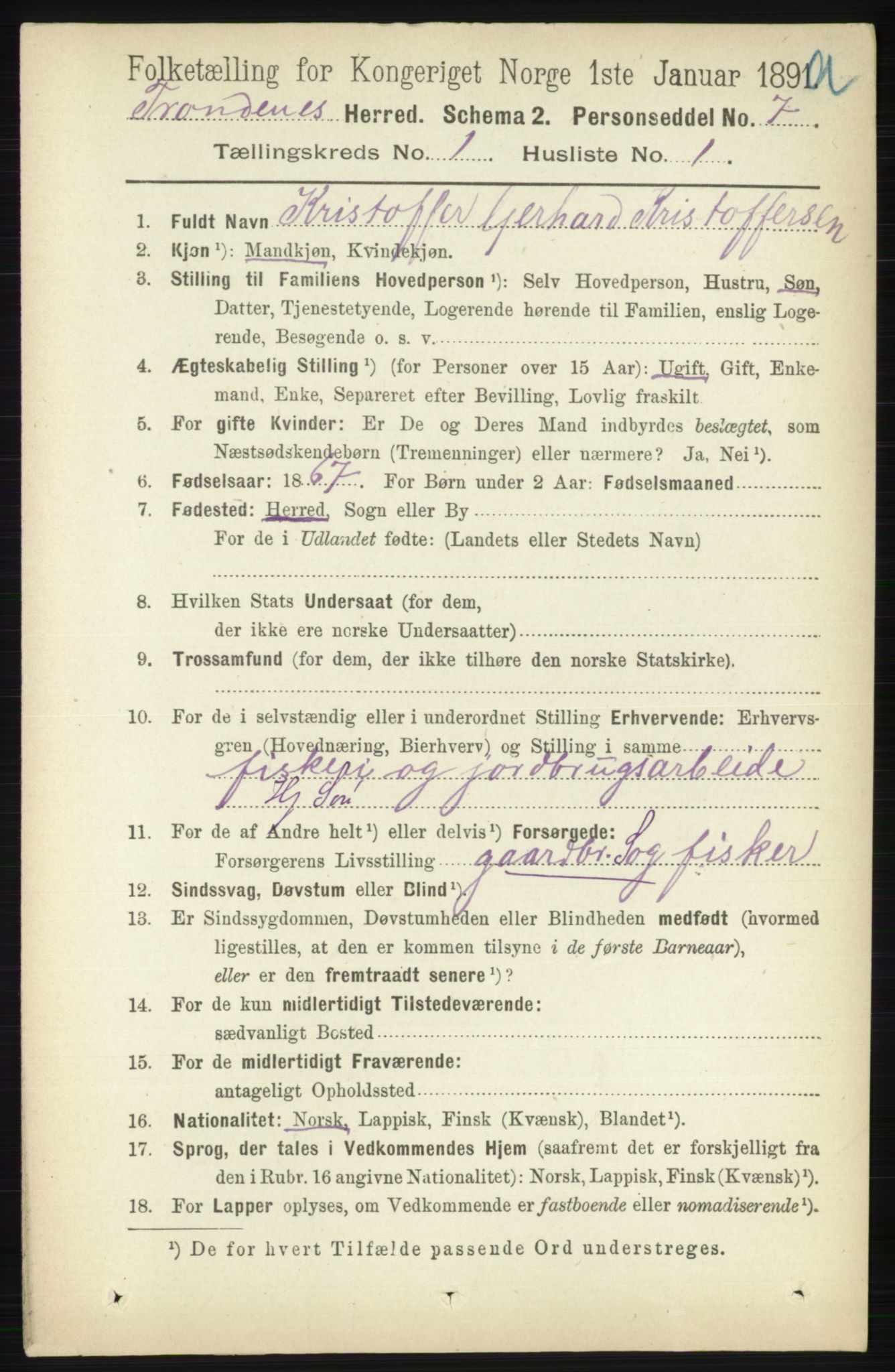 RA, 1891 census for 1914 Trondenes, 1891, p. 115