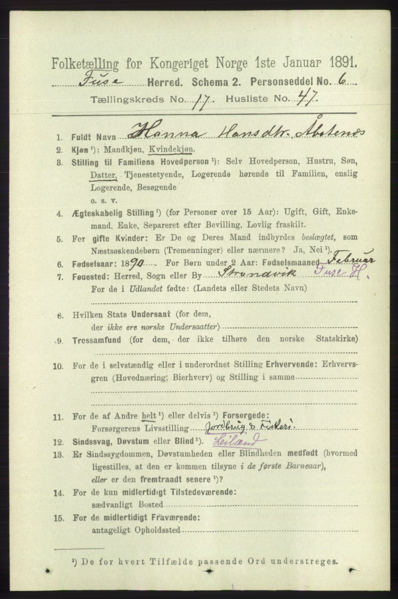 RA, 1891 census for 1241 Fusa, 1891, p. 4082