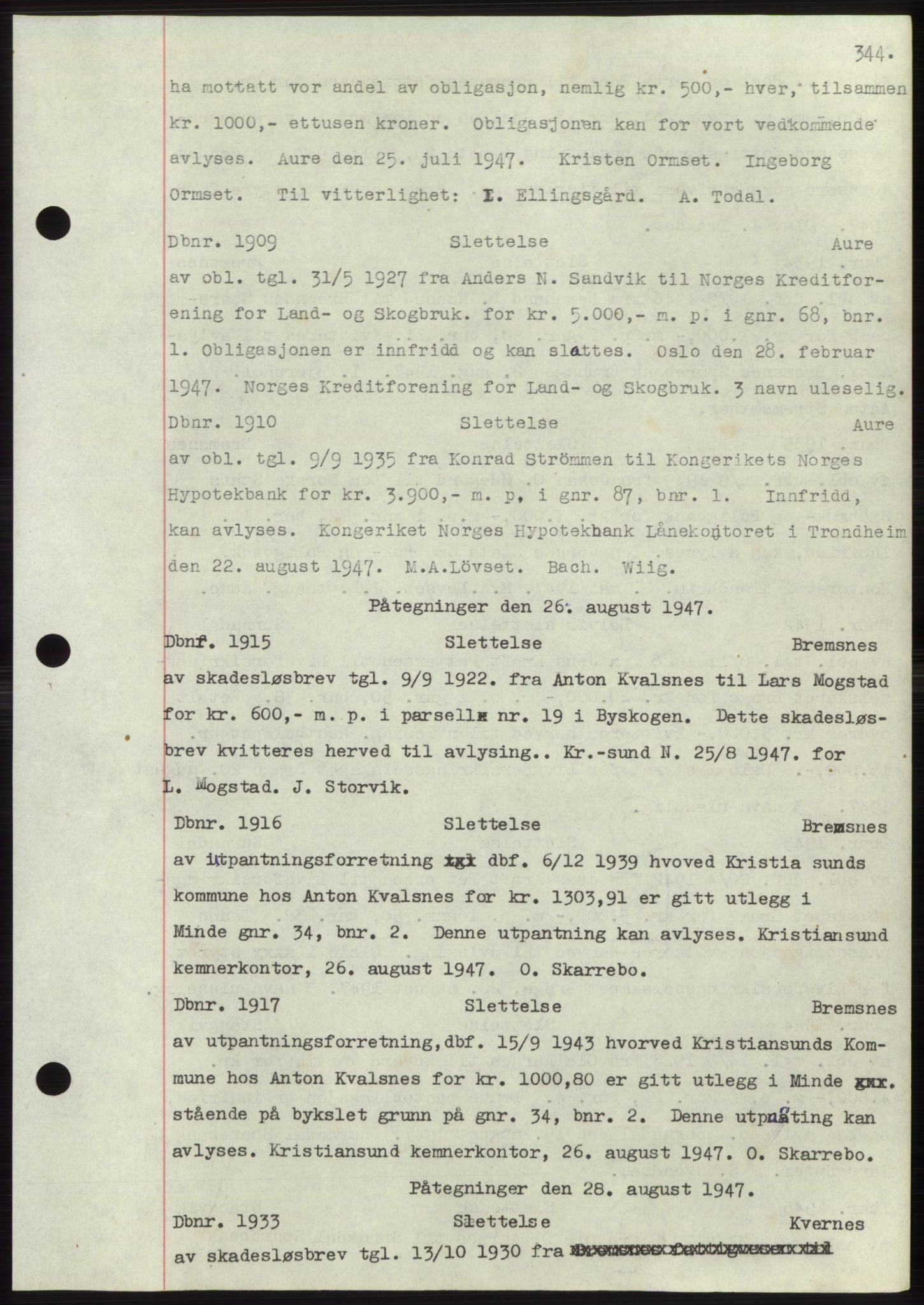 Nordmøre sorenskriveri, SAT/A-4132/1/2/2Ca: Mortgage book no. C82b, 1946-1951, Diary no: : 1909/1947