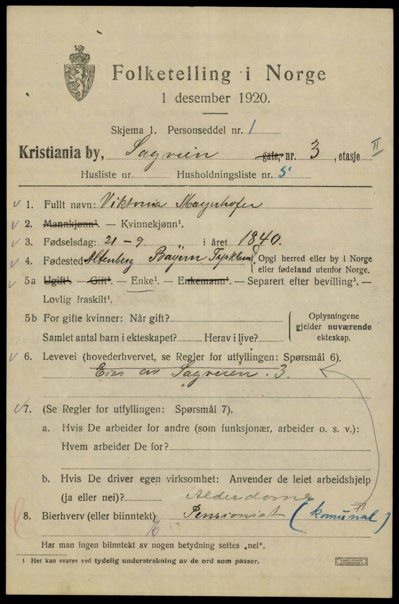 SAO, 1920 census for Kristiania, 1920, p. 476911