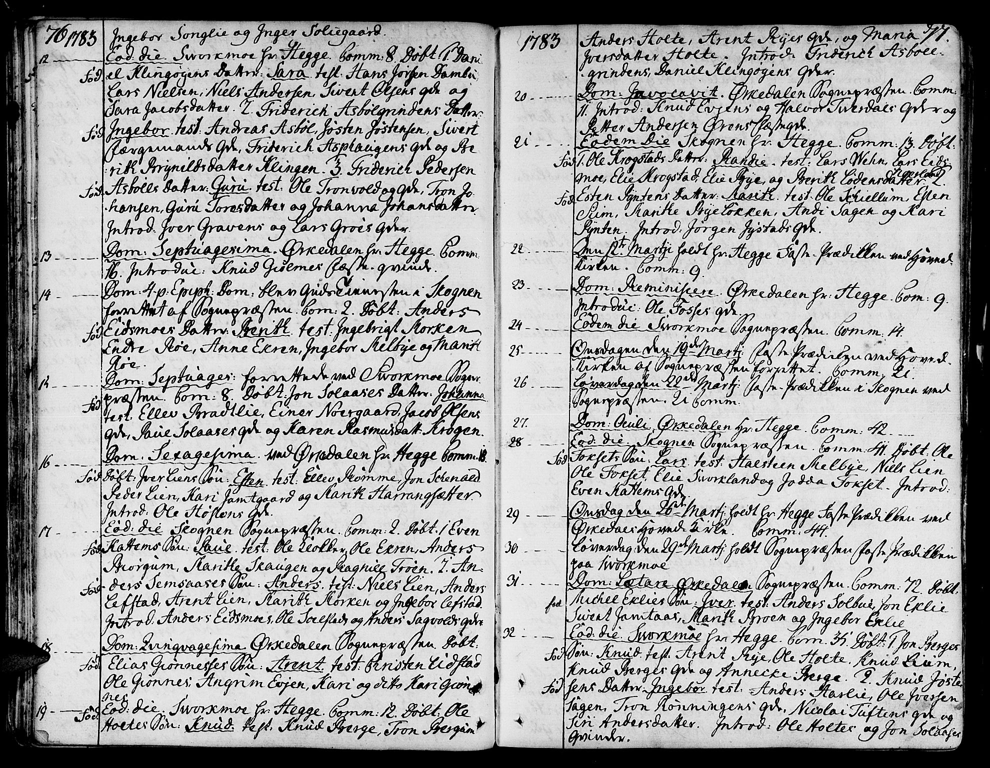 Ministerialprotokoller, klokkerbøker og fødselsregistre - Sør-Trøndelag, SAT/A-1456/668/L0802: Parish register (official) no. 668A02, 1776-1799, p. 76-77