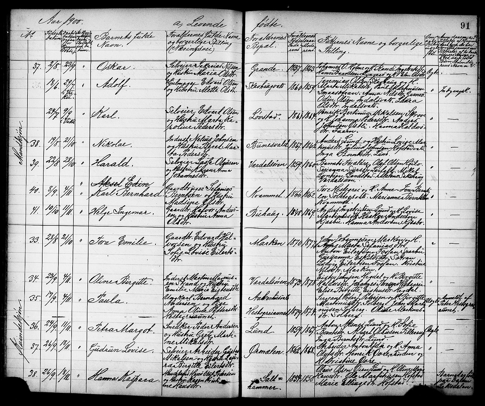 Ministerialprotokoller, klokkerbøker og fødselsregistre - Nord-Trøndelag, SAT/A-1458/723/L0257: Parish register (copy) no. 723C05, 1890-1907, p. 91