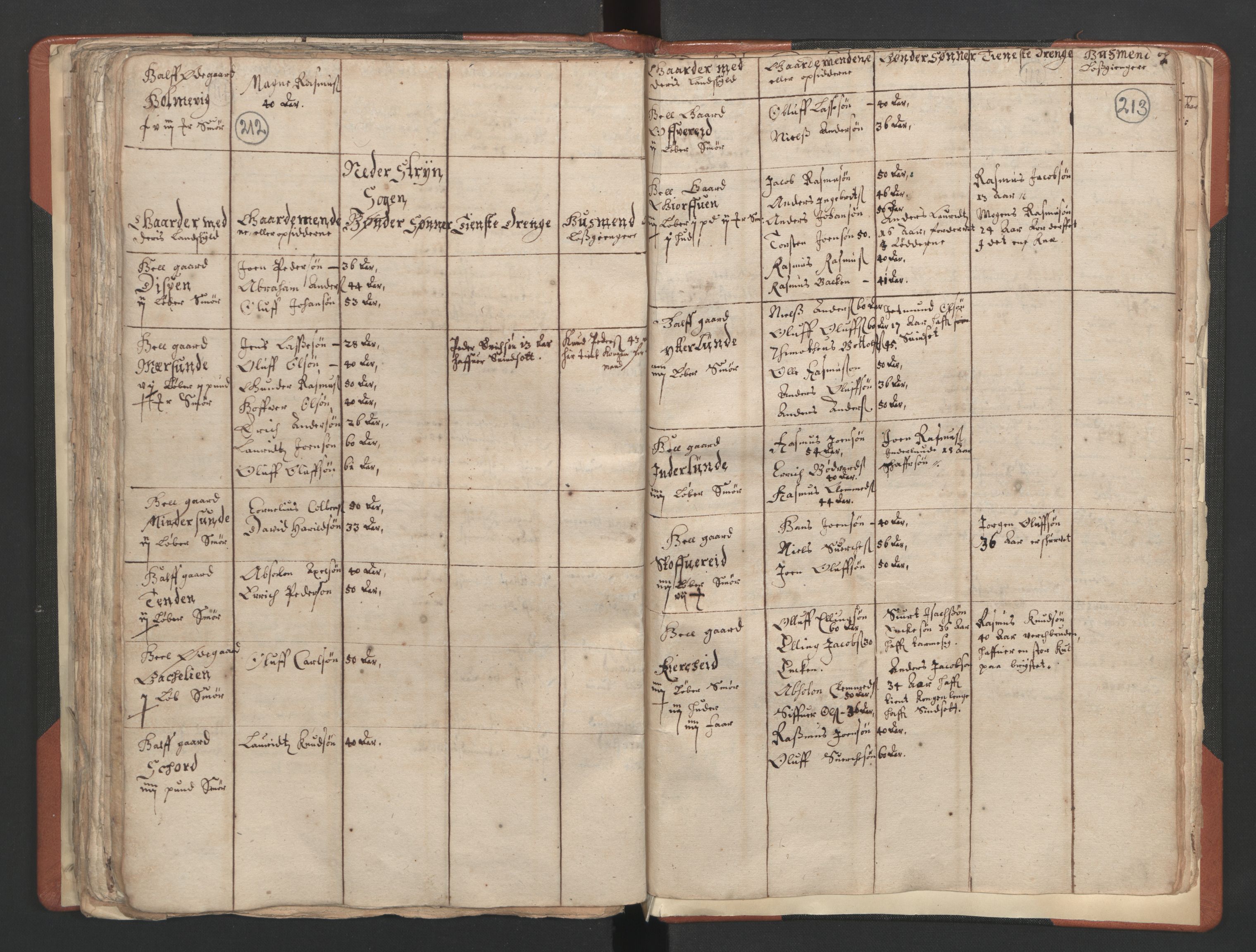 RA, Vicar's Census 1664-1666, no. 25: Nordfjord deanery, 1664-1666, p. 212-213