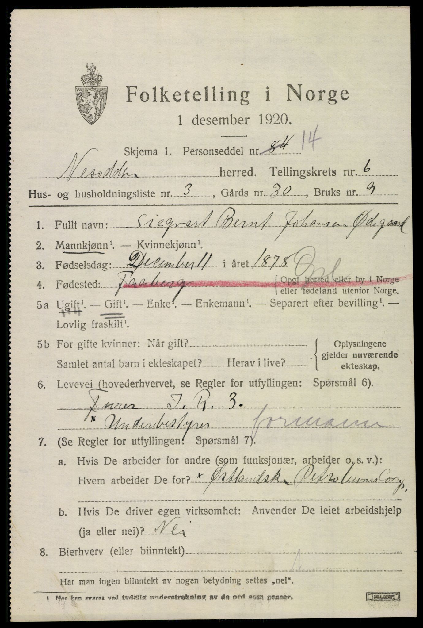 SAO, 1920 census for Nesodden, 1920, p. 5535