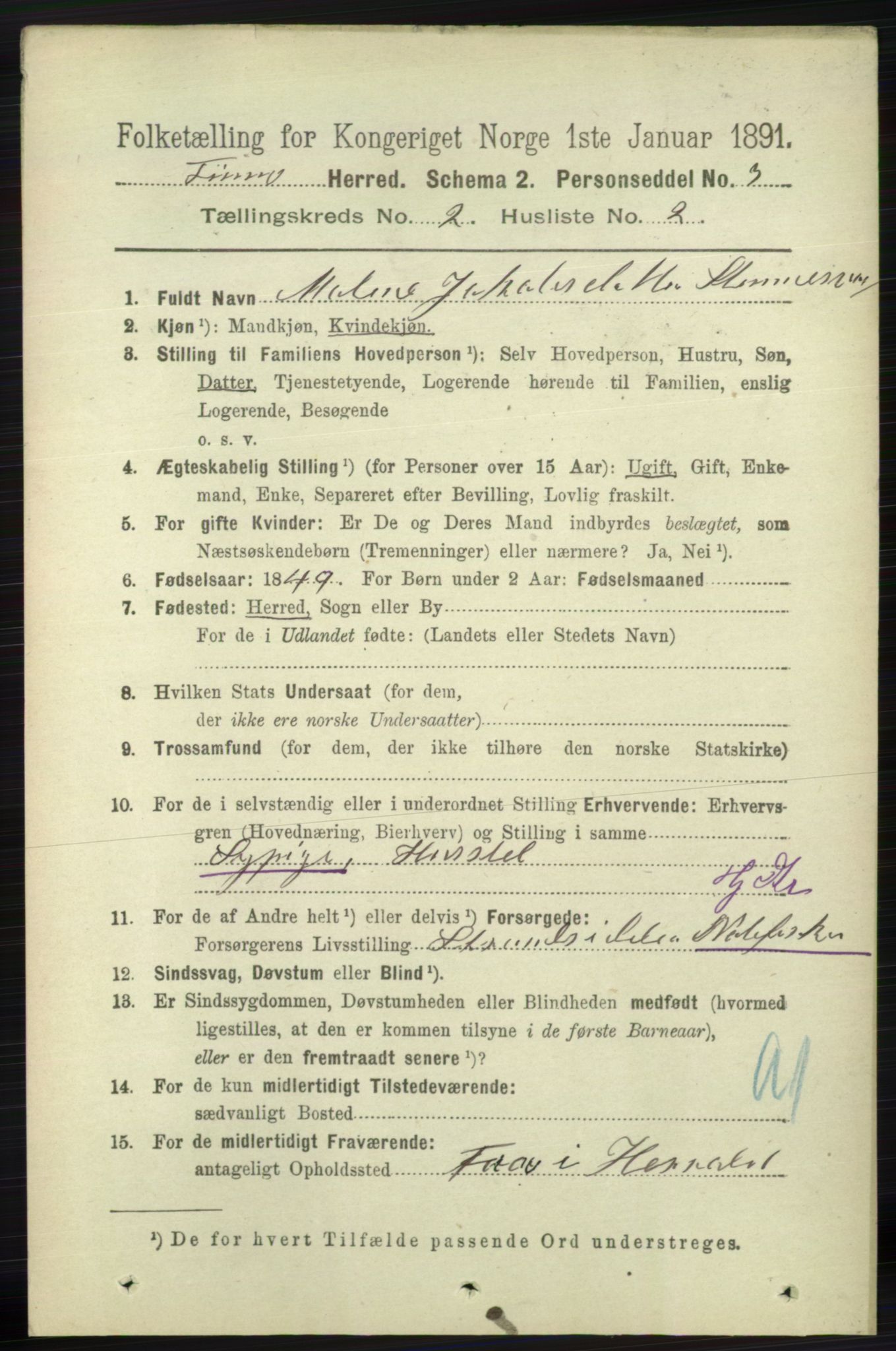 RA, 1891 census for 1141 Finnøy, 1891, p. 229