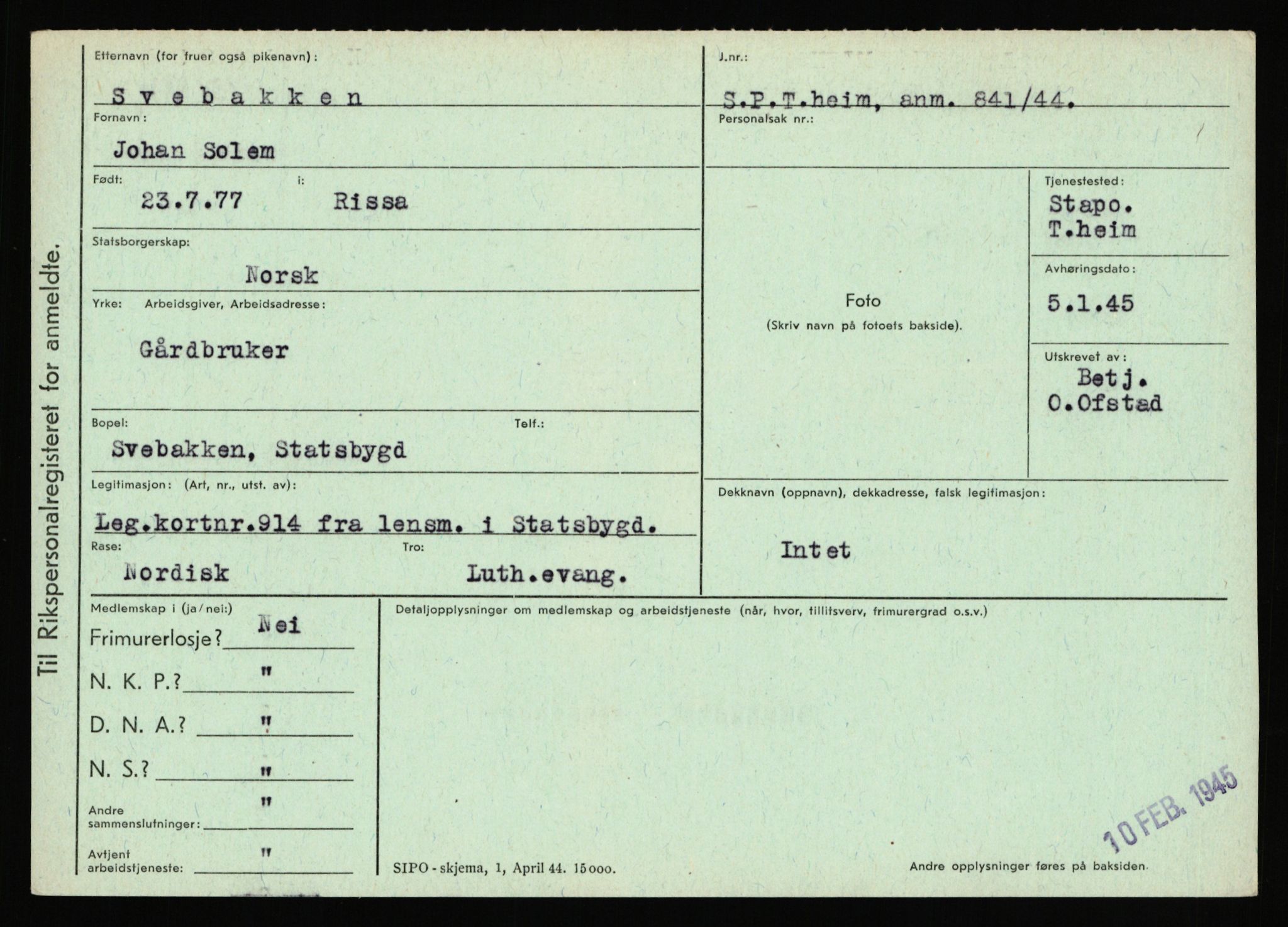 Statspolitiet - Hovedkontoret / Osloavdelingen, AV/RA-S-1329/C/Ca/L0015: Svea - Tøsse, 1943-1945, p. 6