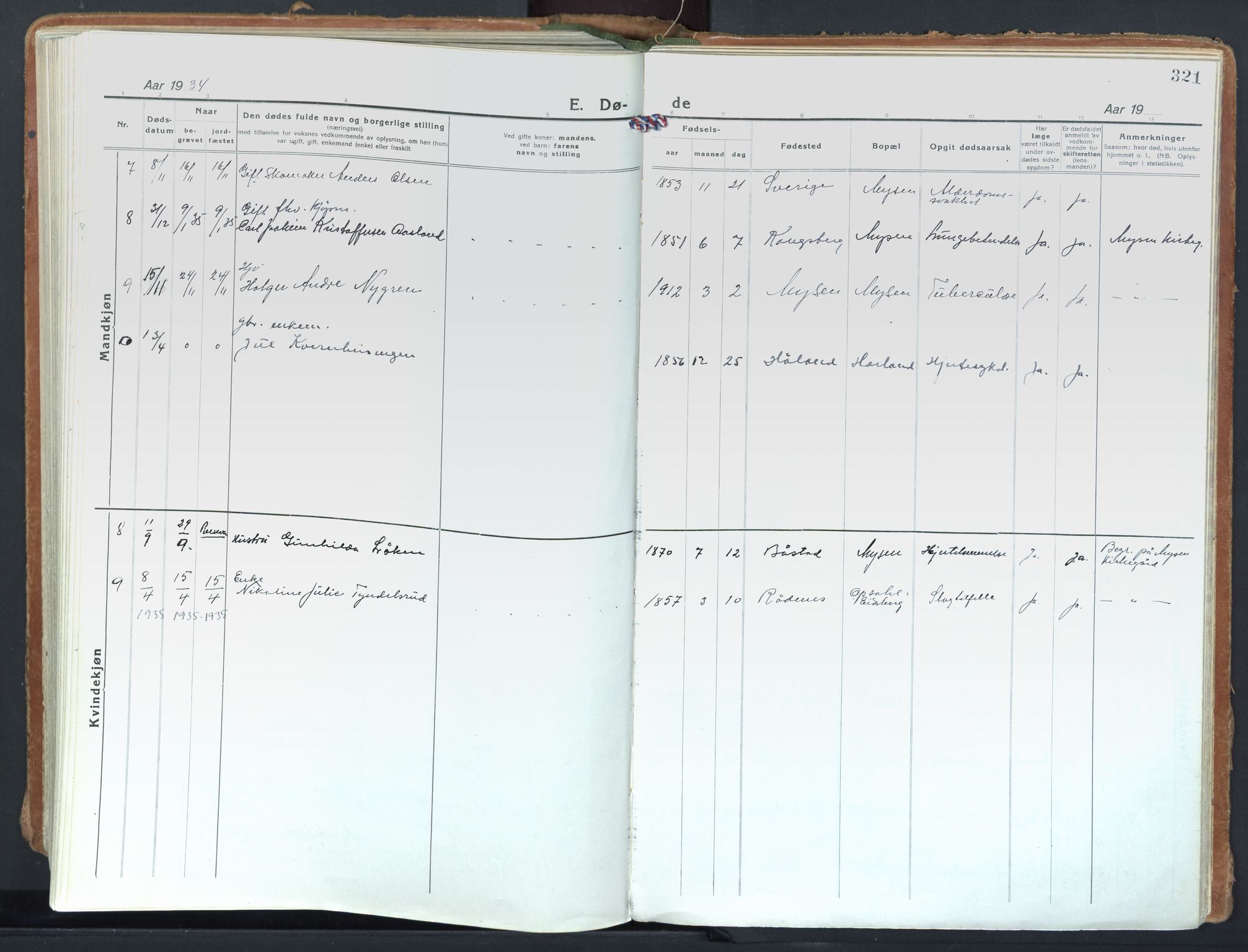 Eidsberg prestekontor Kirkebøker, SAO/A-10905/F/Fd/L0001: Parish register (official) no. IV 1, 1921-1948, p. 321