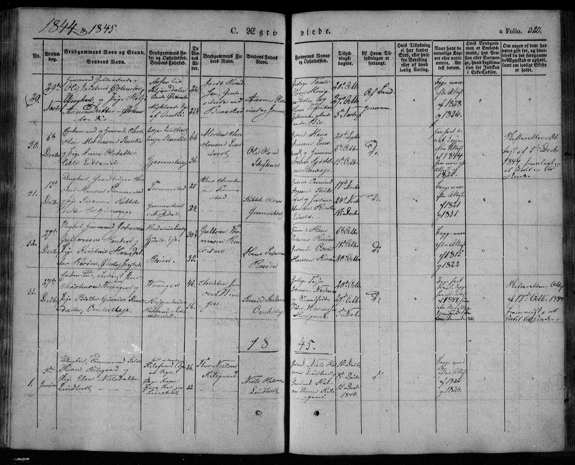 Øyestad sokneprestkontor, SAK/1111-0049/F/Fa/L0014: Parish register (official) no. A 14, 1843-1856, p. 320