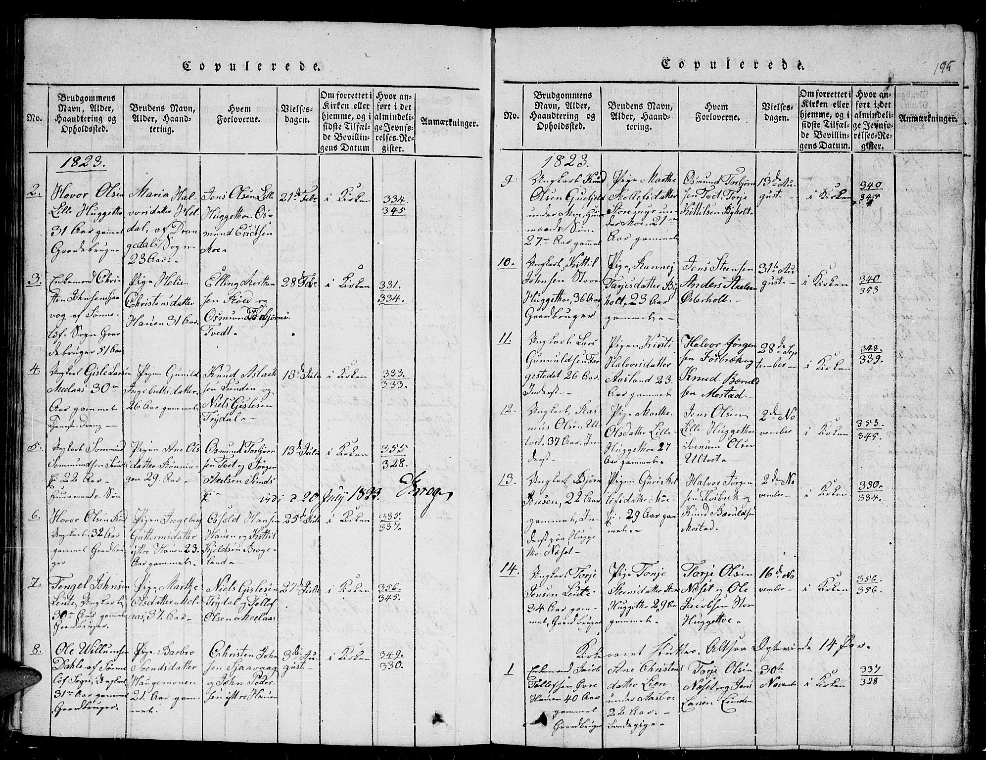Gjerstad sokneprestkontor, SAK/1111-0014/F/Fb/Fba/L0002: Parish register (copy) no. B 2, 1816-1845, p. 195