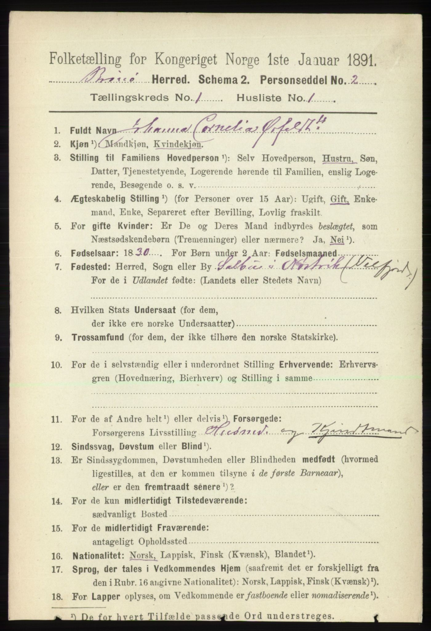 RA, 1891 census for 1814 Brønnøy, 1891, p. 133