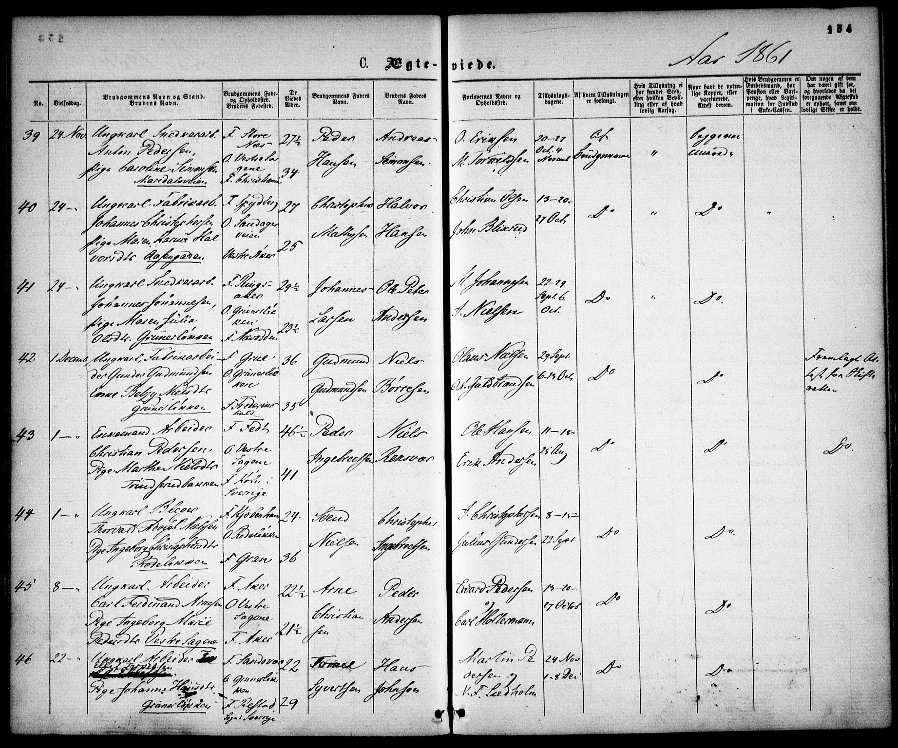 Gamle Aker prestekontor Kirkebøker, AV/SAO-A-10617a/F/L0001: Parish register (official) no. 1, 1861-1865, p. 154