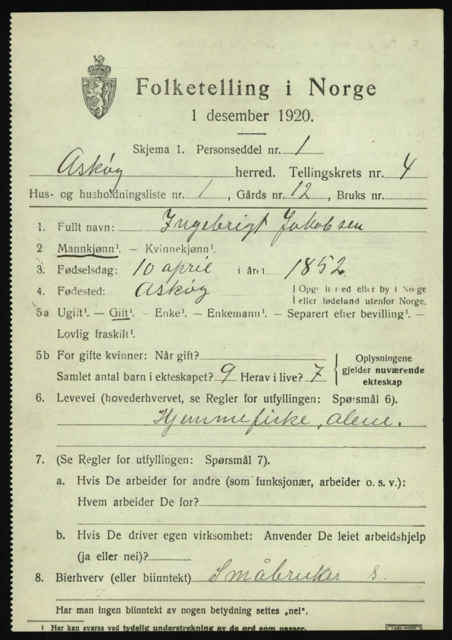 SAB, 1920 census for Askøy, 1920, p. 7552