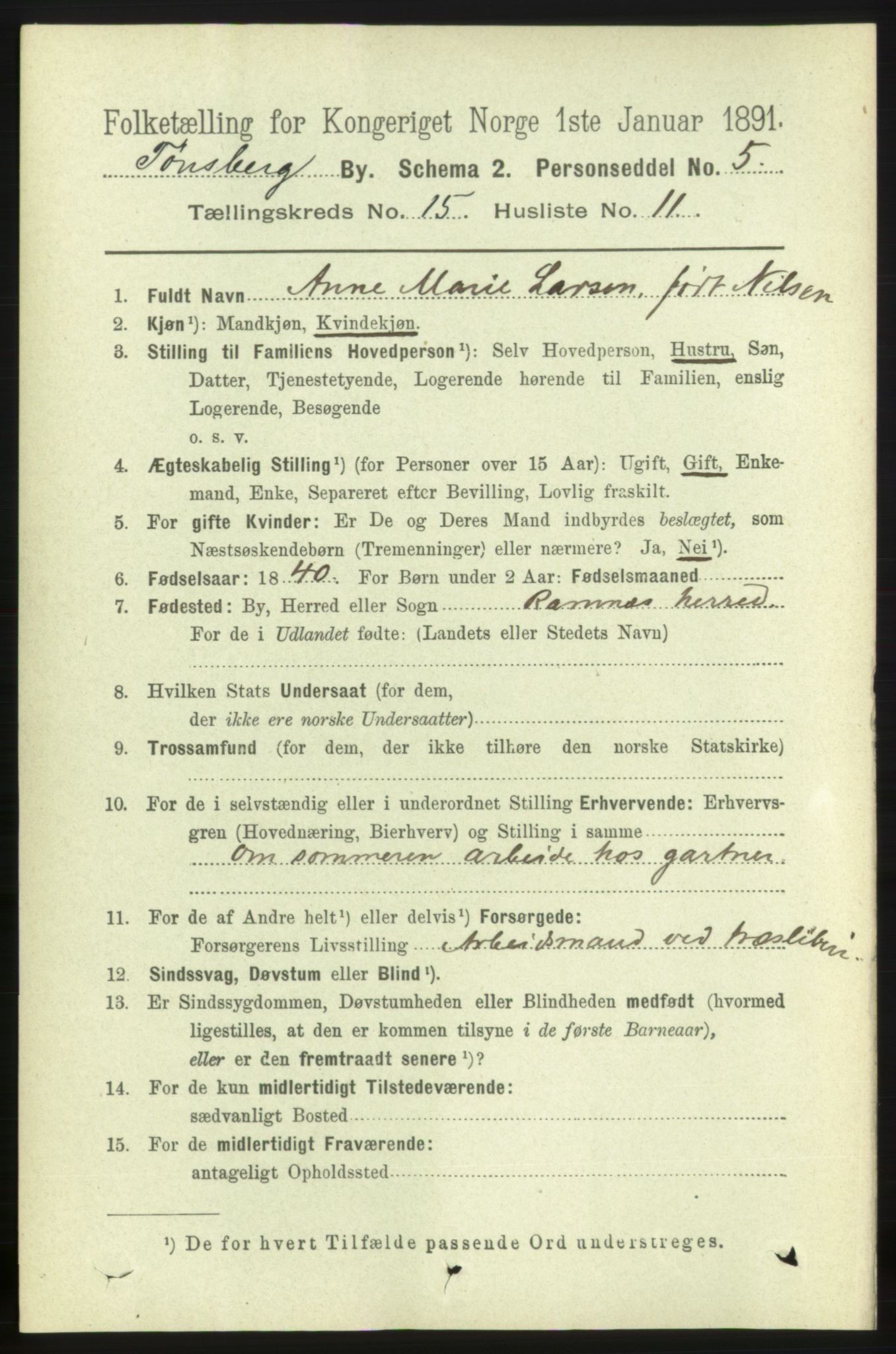 RA, 1891 census for 0705 Tønsberg, 1891, p. 4784