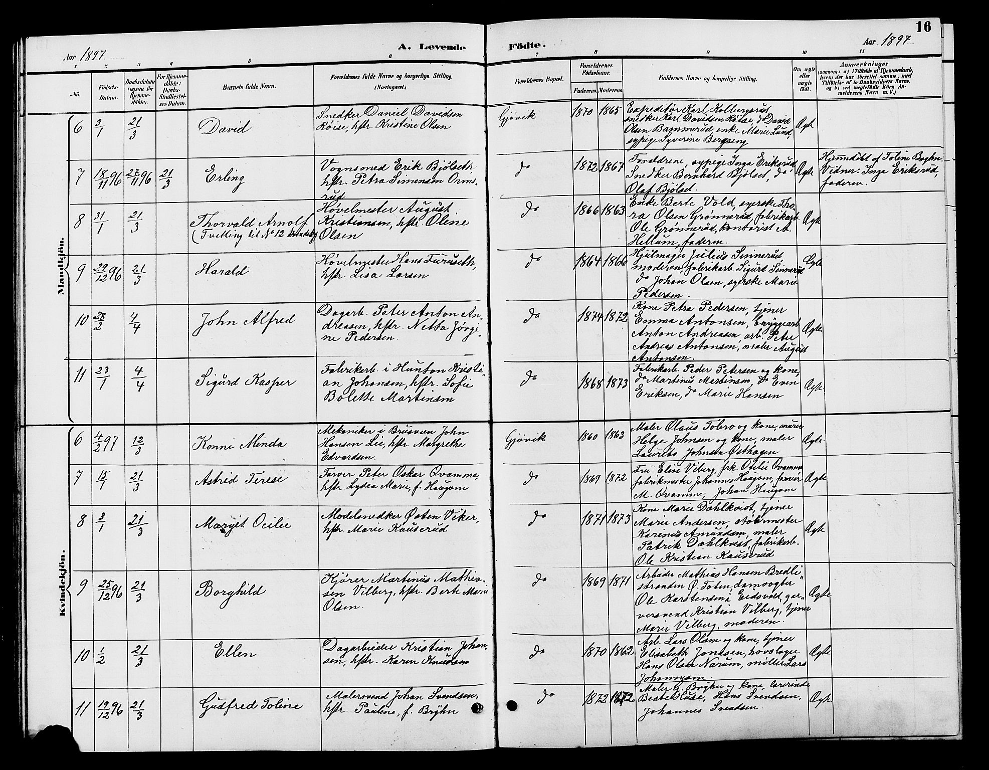 Vardal prestekontor, SAH/PREST-100/H/Ha/Hab/L0009: Parish register (copy) no. 9, 1894-1902, p. 16