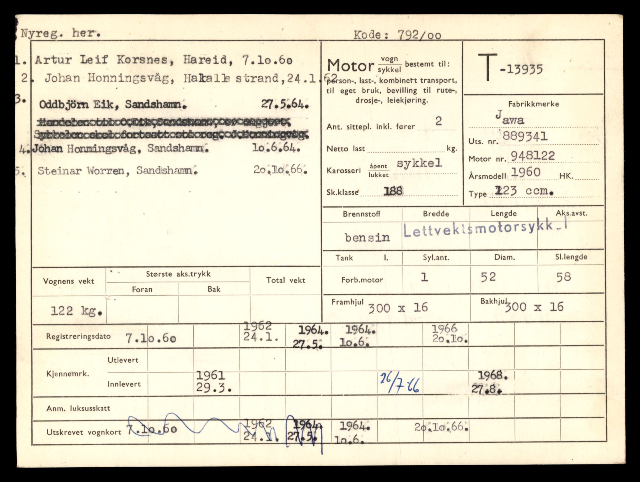 Møre og Romsdal vegkontor - Ålesund trafikkstasjon, AV/SAT-A-4099/F/Fe/L0042: Registreringskort for kjøretøy T 13906 - T 14079, 1927-1998, p. 448