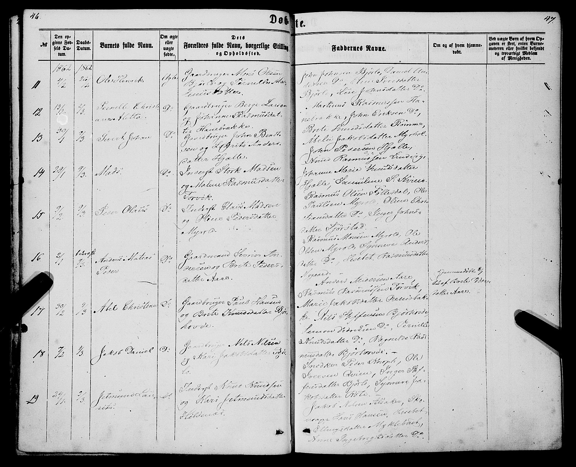 Eid sokneprestembete, AV/SAB-A-82301/H/Haa/Haaa/L0009: Parish register (official) no. A 9, 1861-1868, p. 46-47