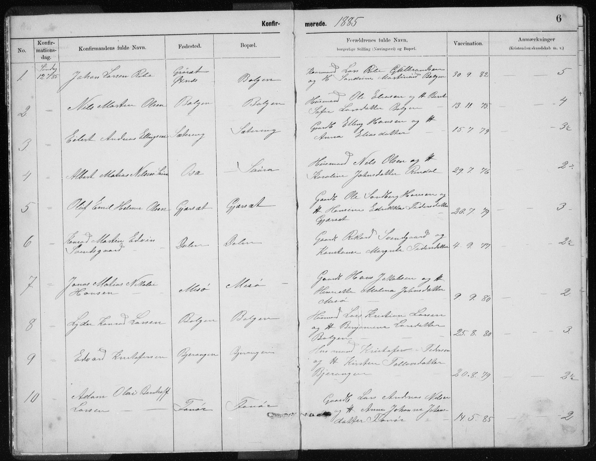 Ministerialprotokoller, klokkerbøker og fødselsregistre - Nordland, SAT/A-1459/843/L0637: Parish register (copy) no. 843C06, 1884-1908, p. 6