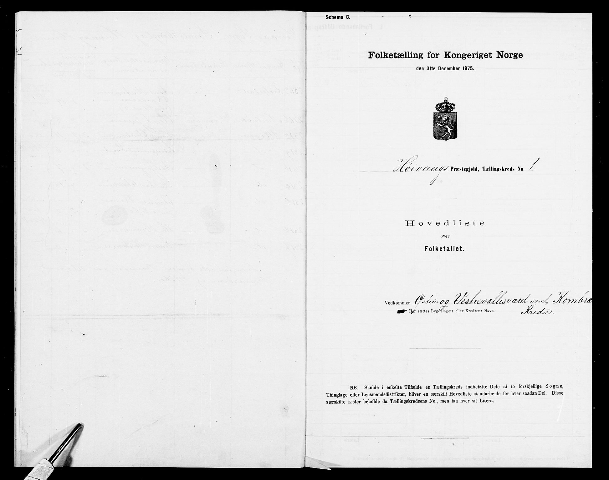 SAK, 1875 census for 0927P Høvåg, 1875, p. 19