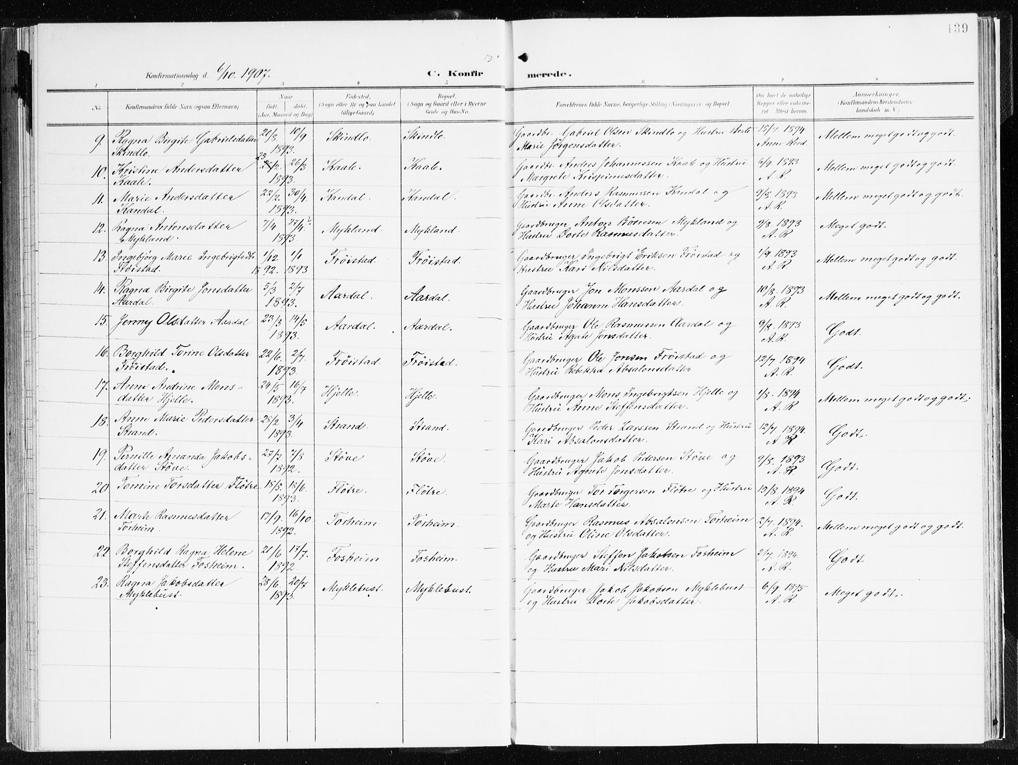 Gloppen sokneprestembete, AV/SAB-A-80101/H/Haa/Haac/L0003: Parish register (official) no. C 3, 1904-1921, p. 139