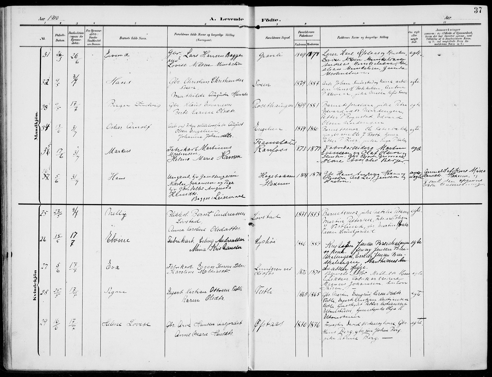 Vestre Toten prestekontor, AV/SAH-PREST-108/H/Ha/Haa/L0014: Parish register (official) no. 14, 1907-1920, p. 37