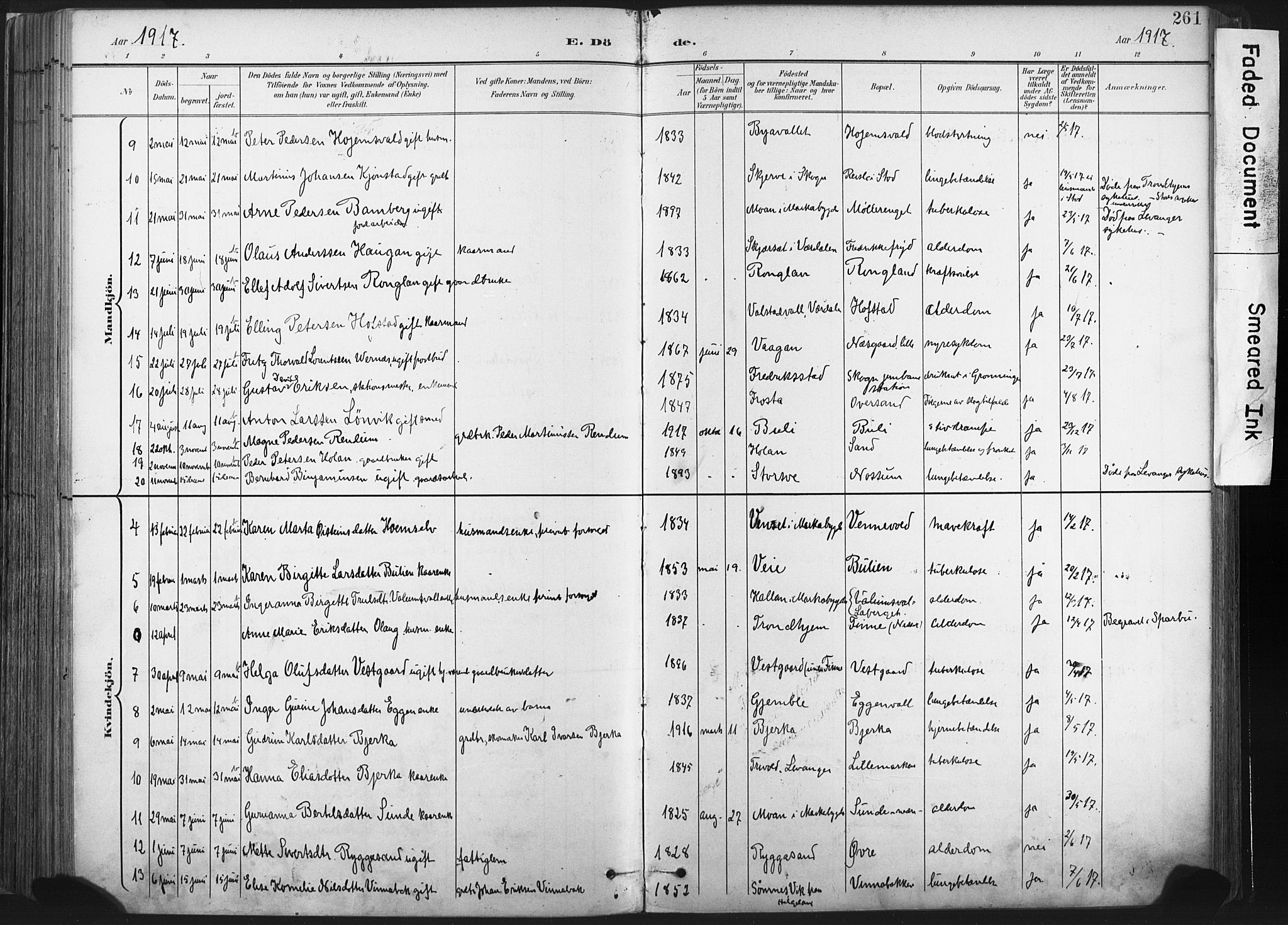 Ministerialprotokoller, klokkerbøker og fødselsregistre - Nord-Trøndelag, AV/SAT-A-1458/717/L0162: Parish register (official) no. 717A12, 1898-1923, p. 261