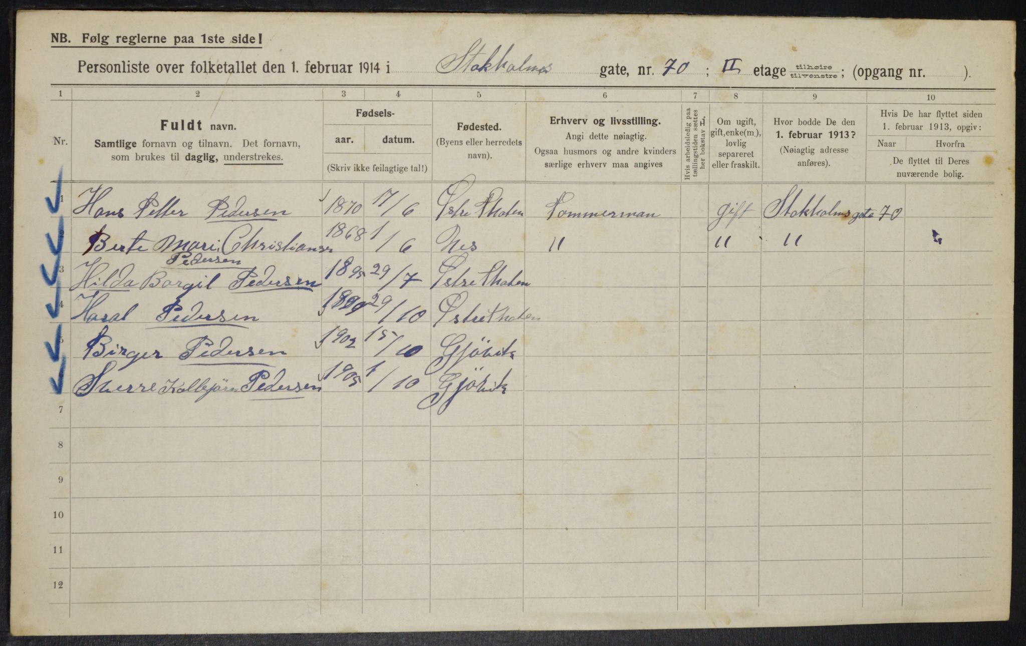 OBA, Municipal Census 1914 for Kristiania, 1914, p. 103260