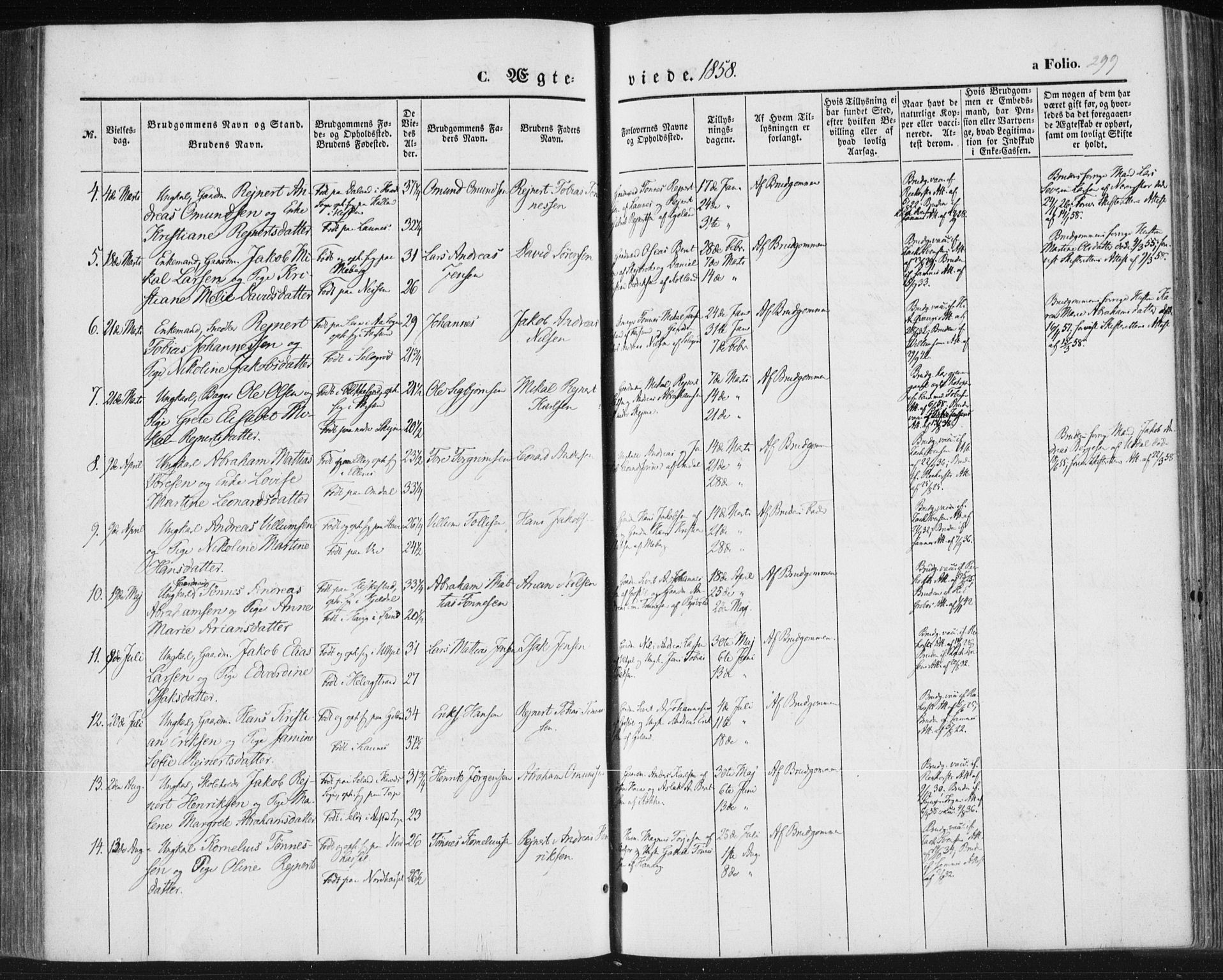 Lista sokneprestkontor, AV/SAK-1111-0027/F/Fa/L0010: Parish register (official) no. A 10, 1846-1861, p. 299