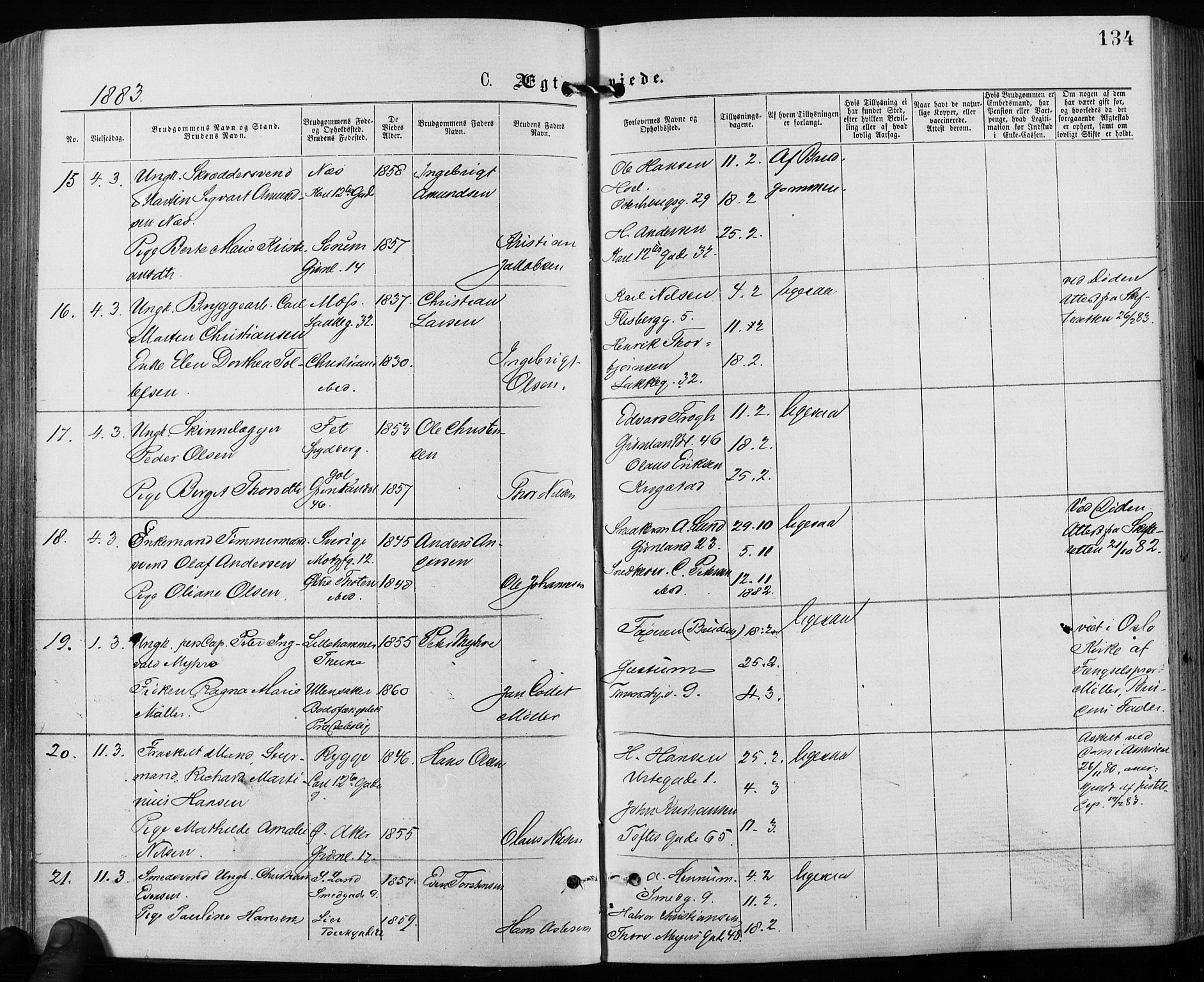 Grønland prestekontor Kirkebøker, AV/SAO-A-10848/F/Fa/L0006: Parish register (official) no. 6, 1877-1886, p. 134