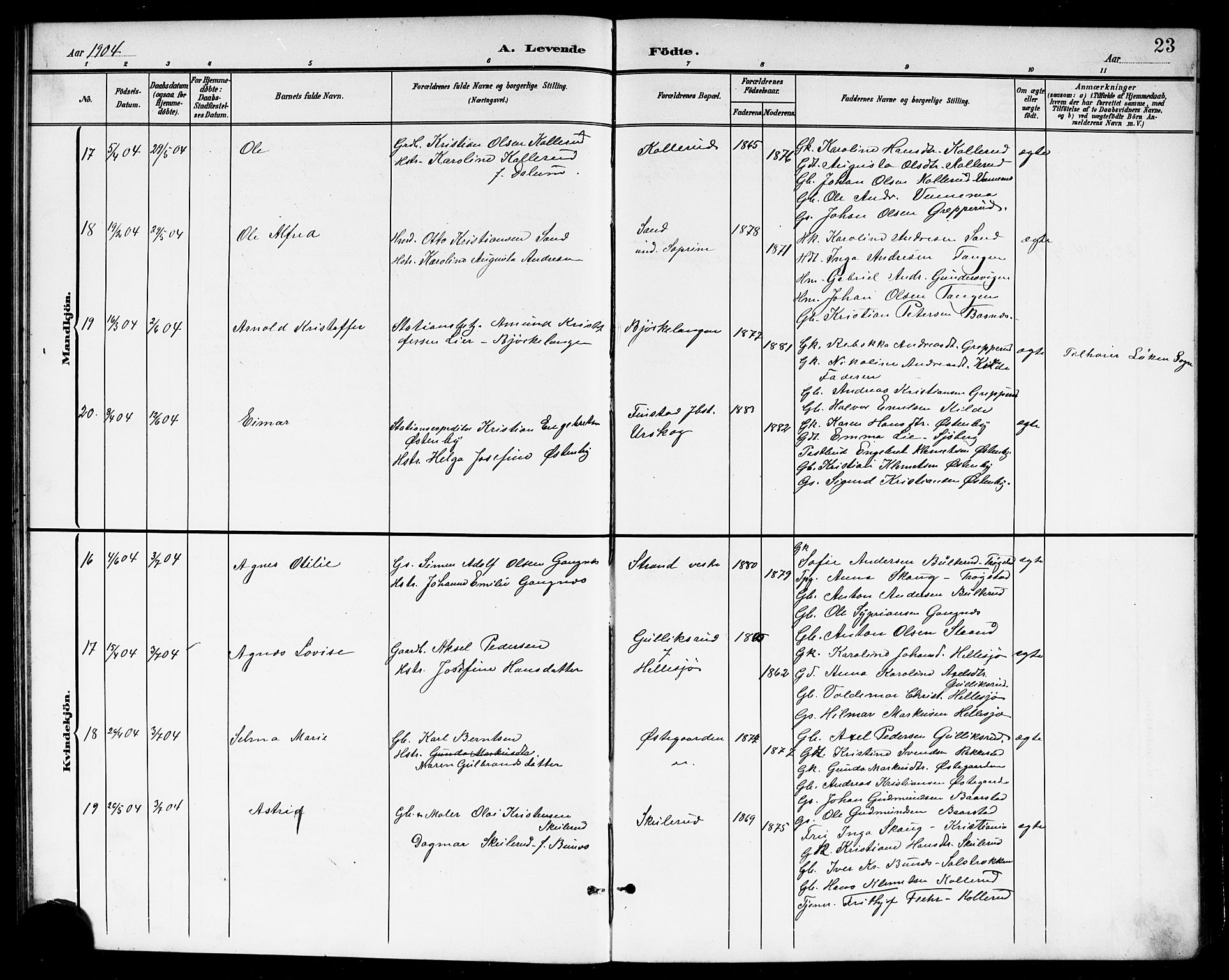 Høland prestekontor Kirkebøker, AV/SAO-A-10346a/G/Gb/L0001: Parish register (copy) no. II 1, 1902-1919, p. 23