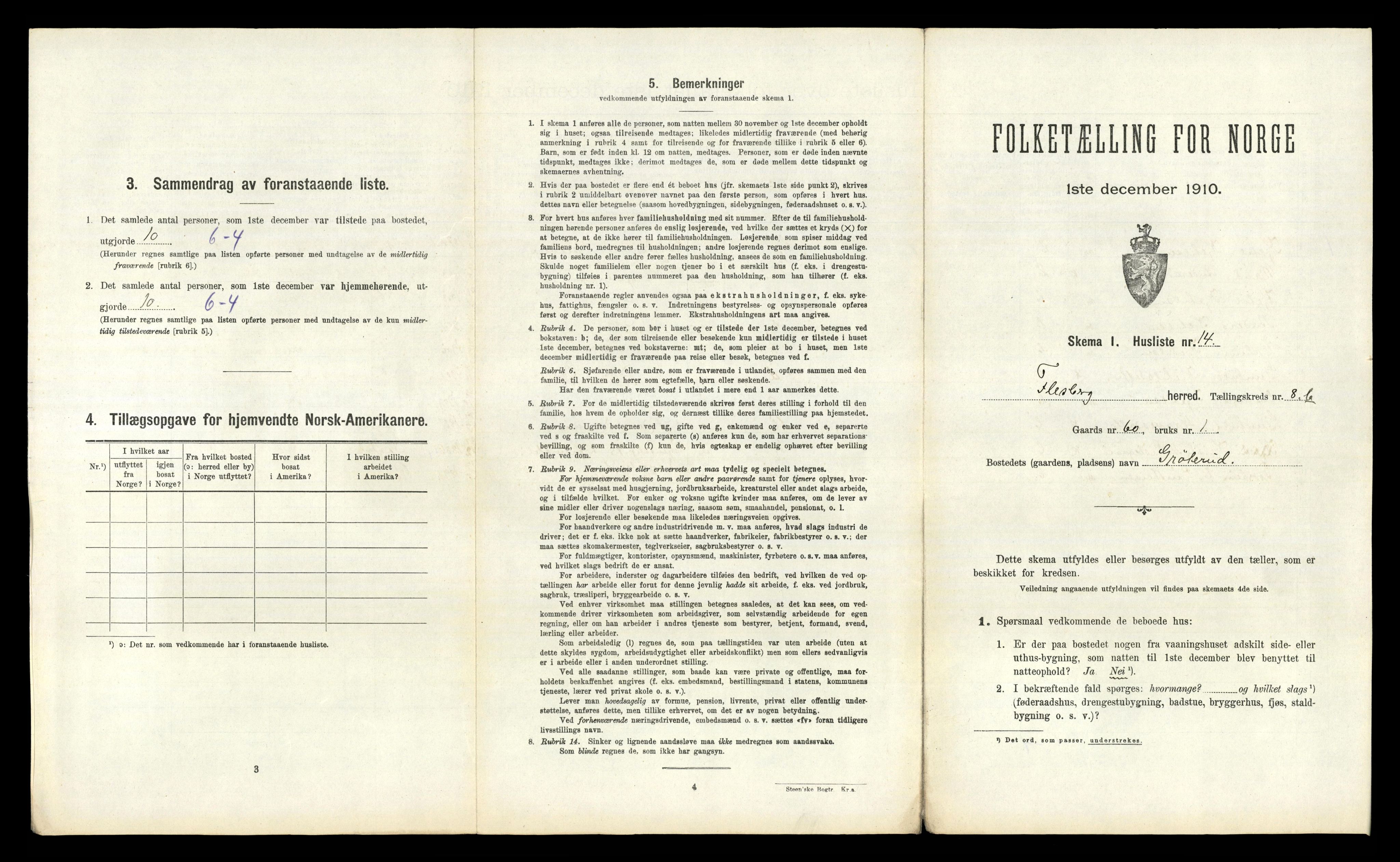 RA, 1910 census for Flesberg, 1910, p. 585