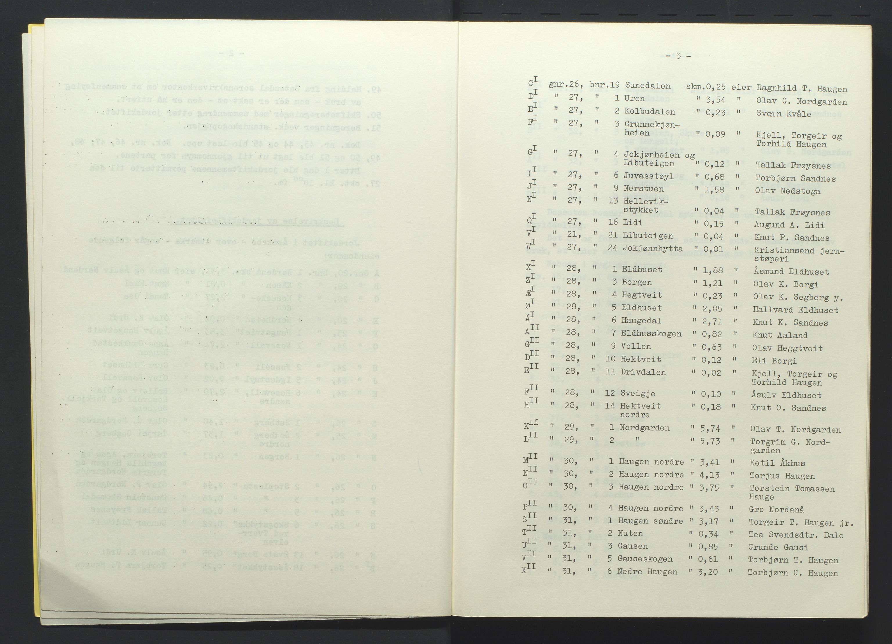 Setesdal jordskifterett, AV/SAK-1541-0008/F/Fb/Fbc/L0018: Jordskiftesaker nr 6/1954, Bygland gnr 17, 20, 23-32, 36-39, 42 og 43, 1973-1986, p. 3