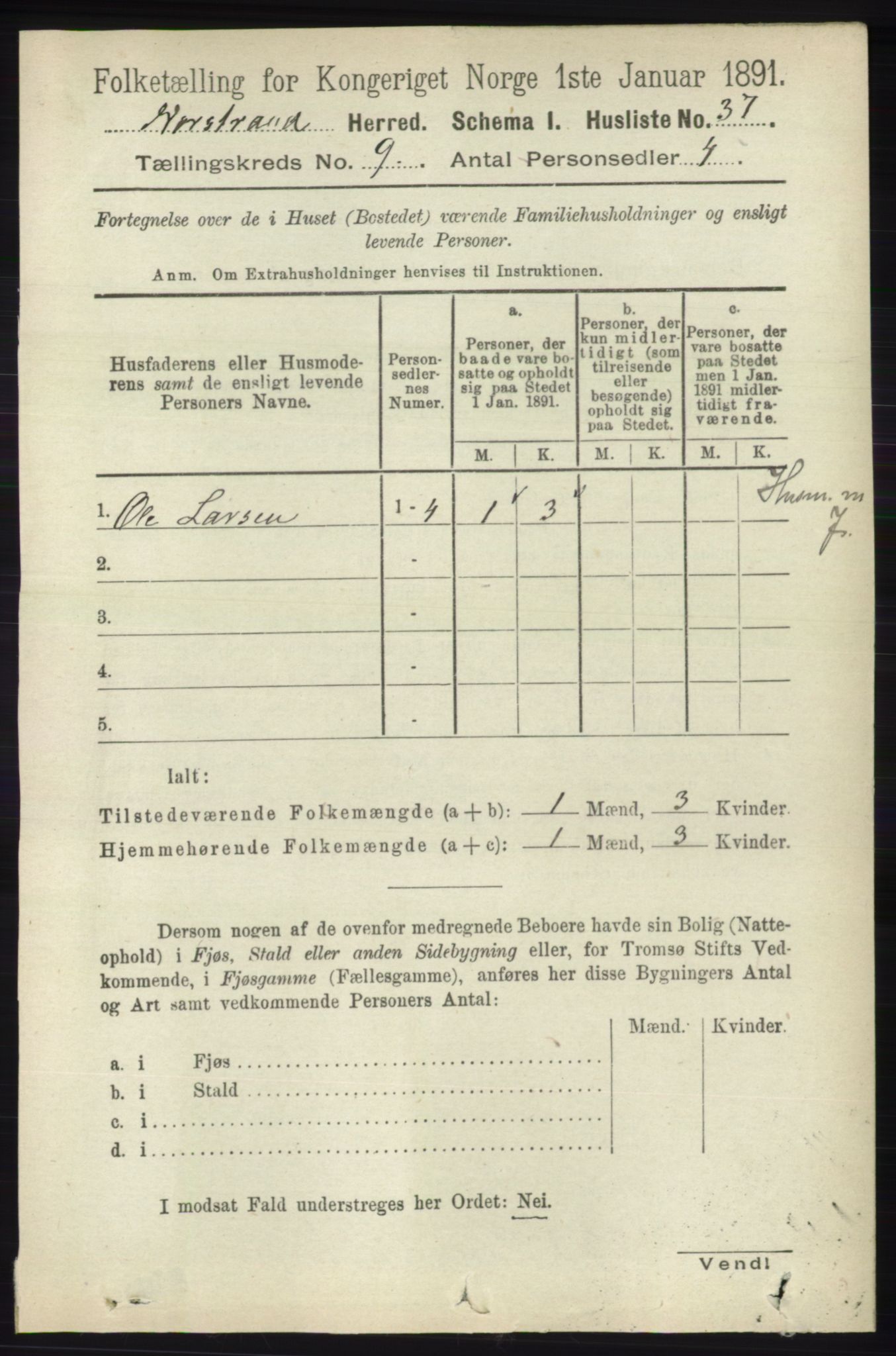 RA, 1891 census for 1139 Nedstrand, 1891, p. 1655