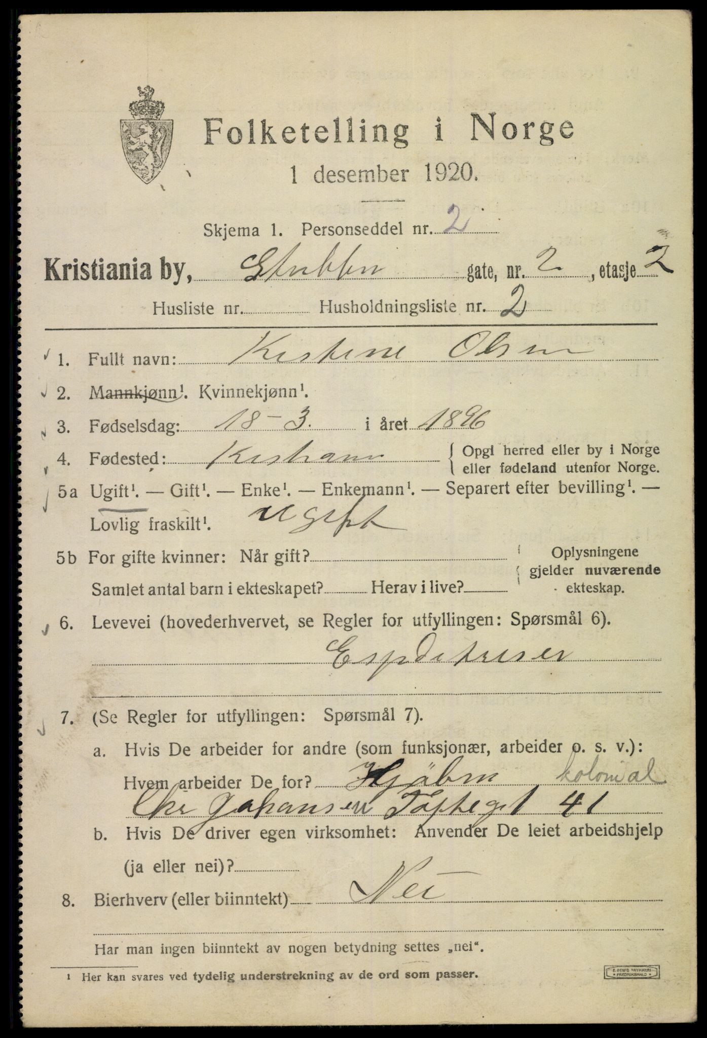 SAO, 1920 census for Kristiania, 1920, p. 553159