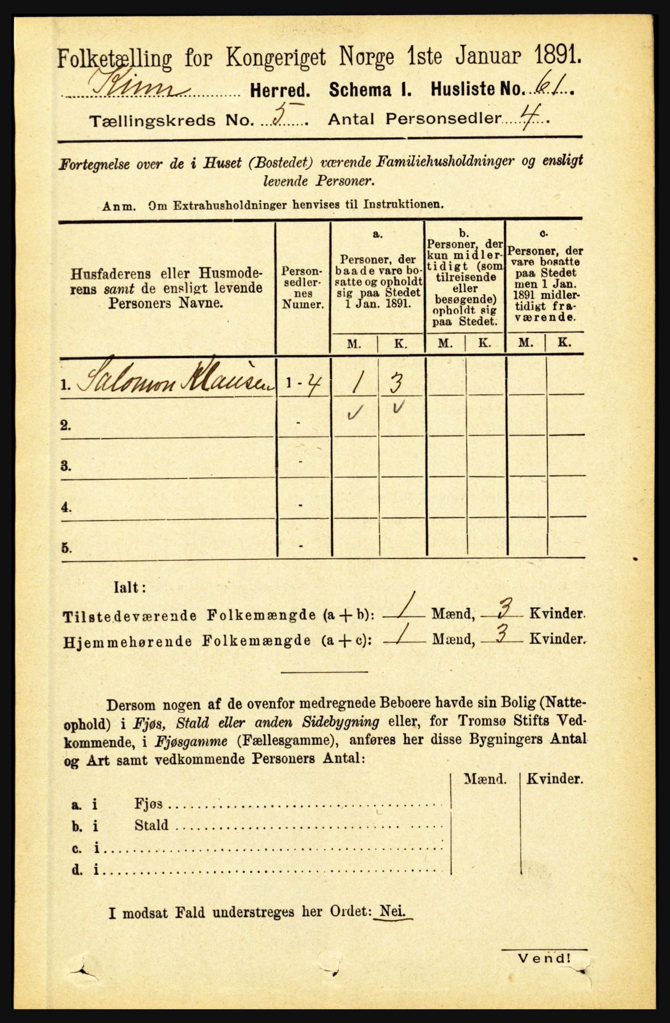 RA, 1891 census for 1437 Kinn, 1891, p. 1800