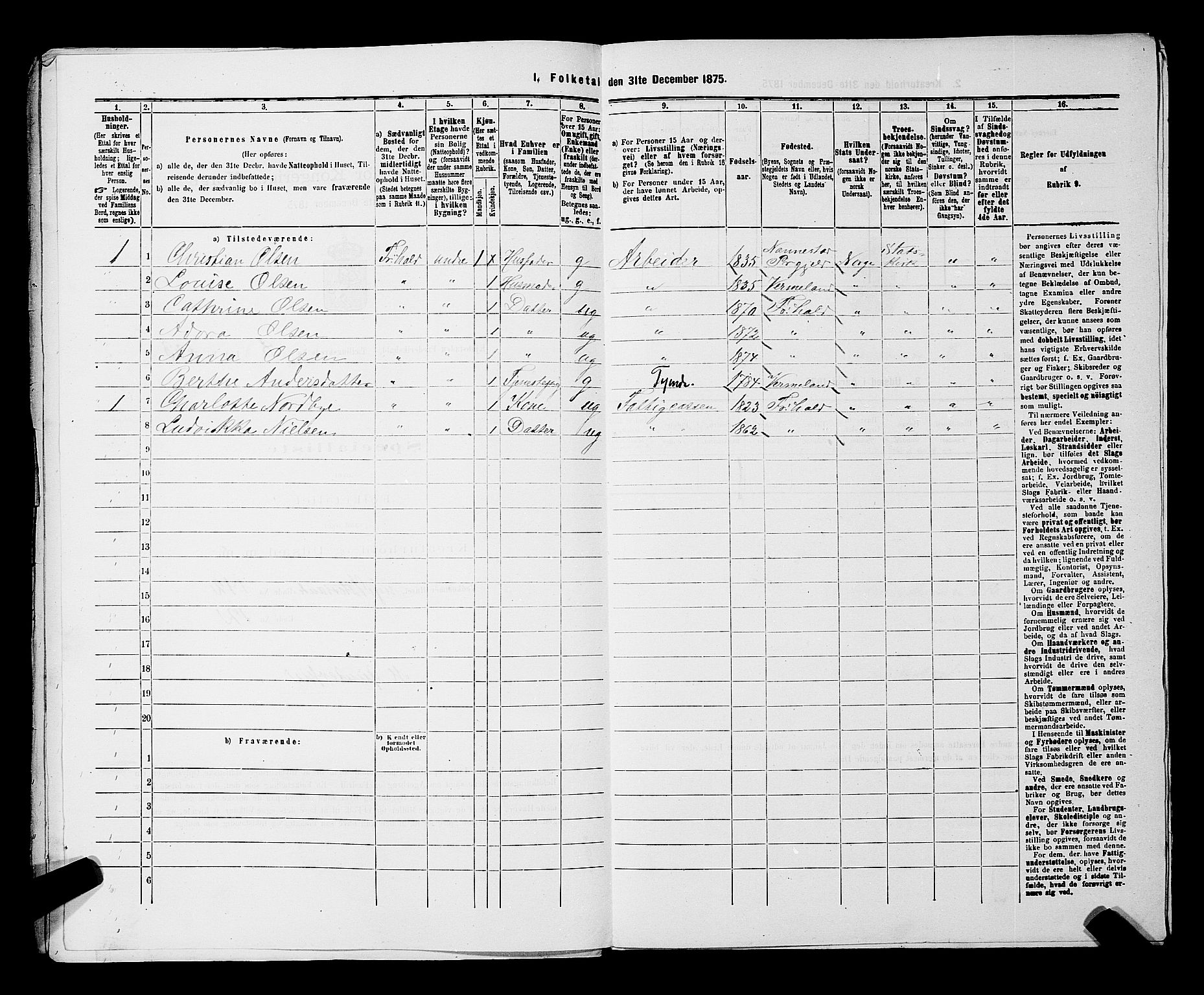 RA, 1875 census for 0101P Fredrikshald, 1875, p. 1418