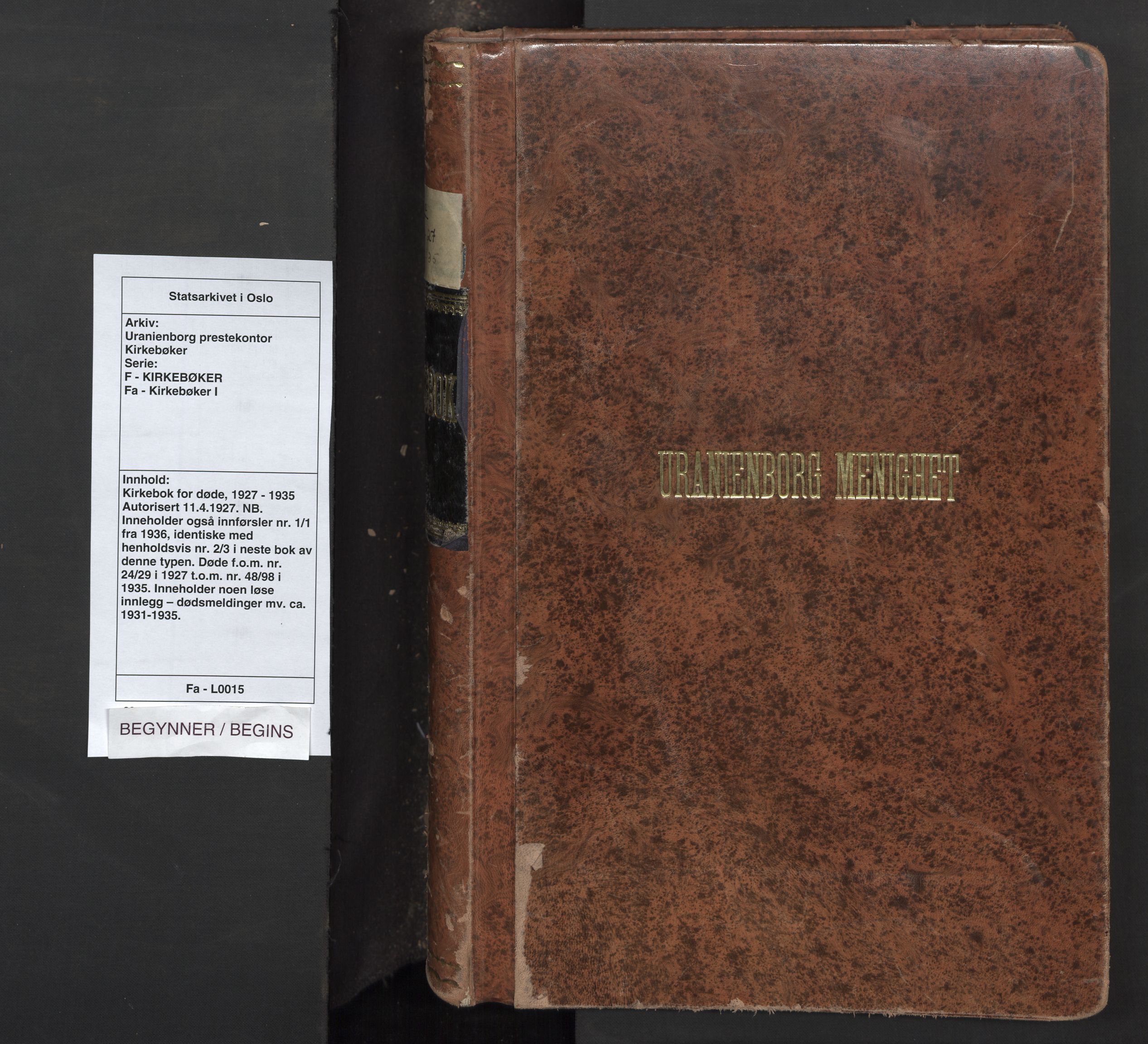 Uranienborg prestekontor Kirkebøker, AV/SAO-A-10877/F/Fa/L0015: Parish register (official) no. I 15, 1927-1935