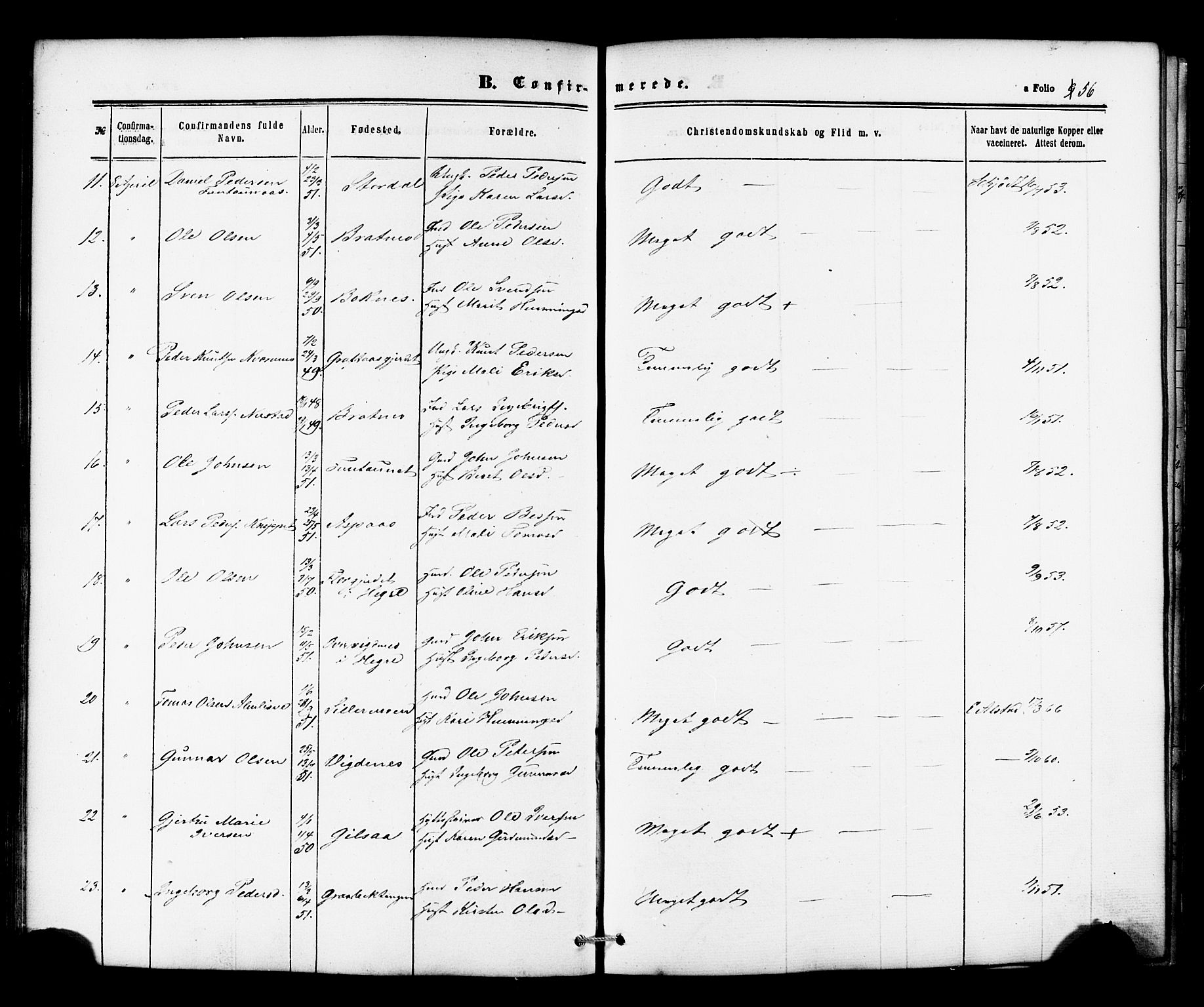 Ministerialprotokoller, klokkerbøker og fødselsregistre - Nord-Trøndelag, SAT/A-1458/706/L0041: Parish register (official) no. 706A02, 1862-1877, p. 56