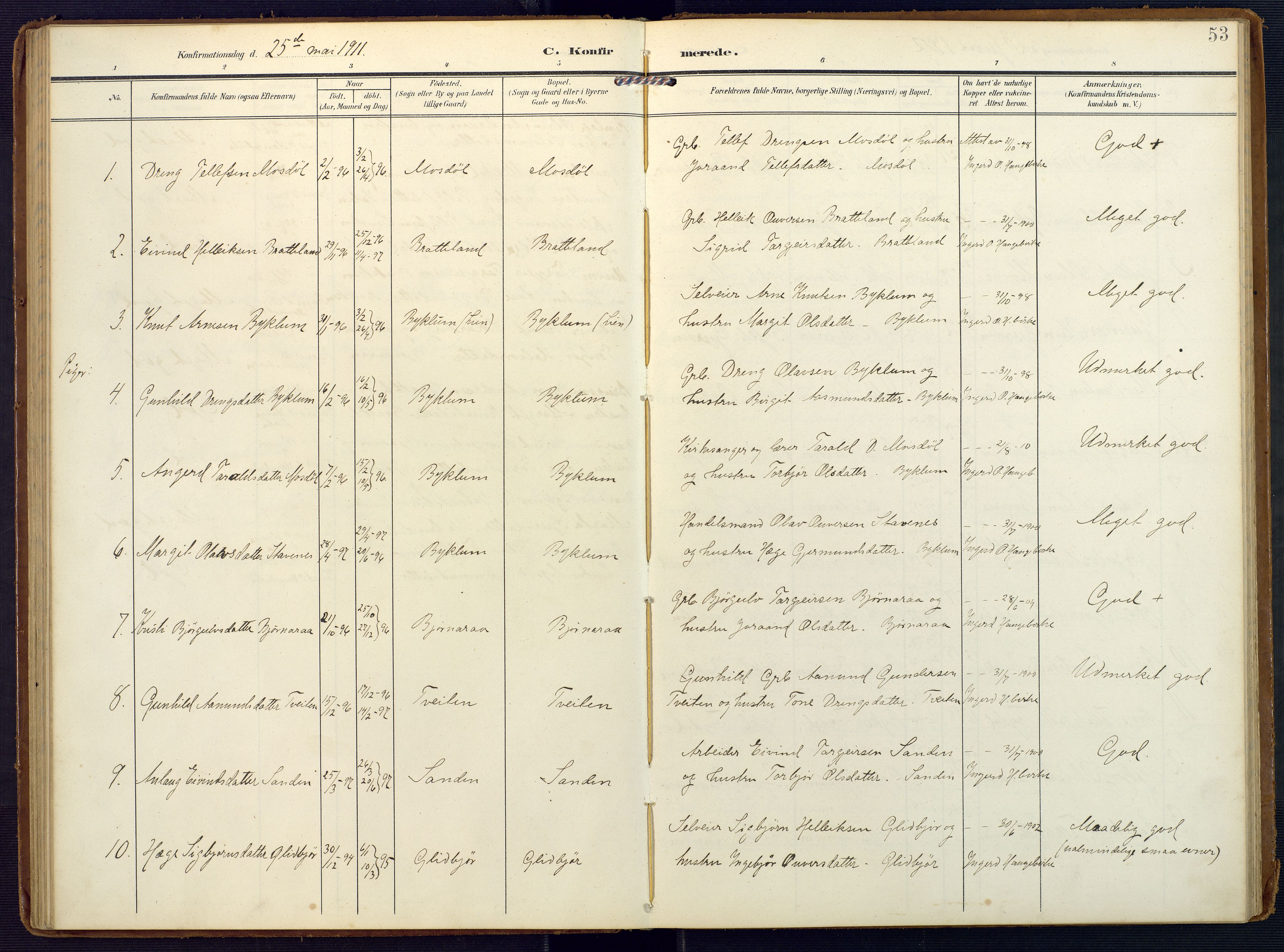 Valle sokneprestkontor, SAK/1111-0044/F/Fa/Faa/L0002: Parish register (official) no. A 2, 1907-1919, p. 53